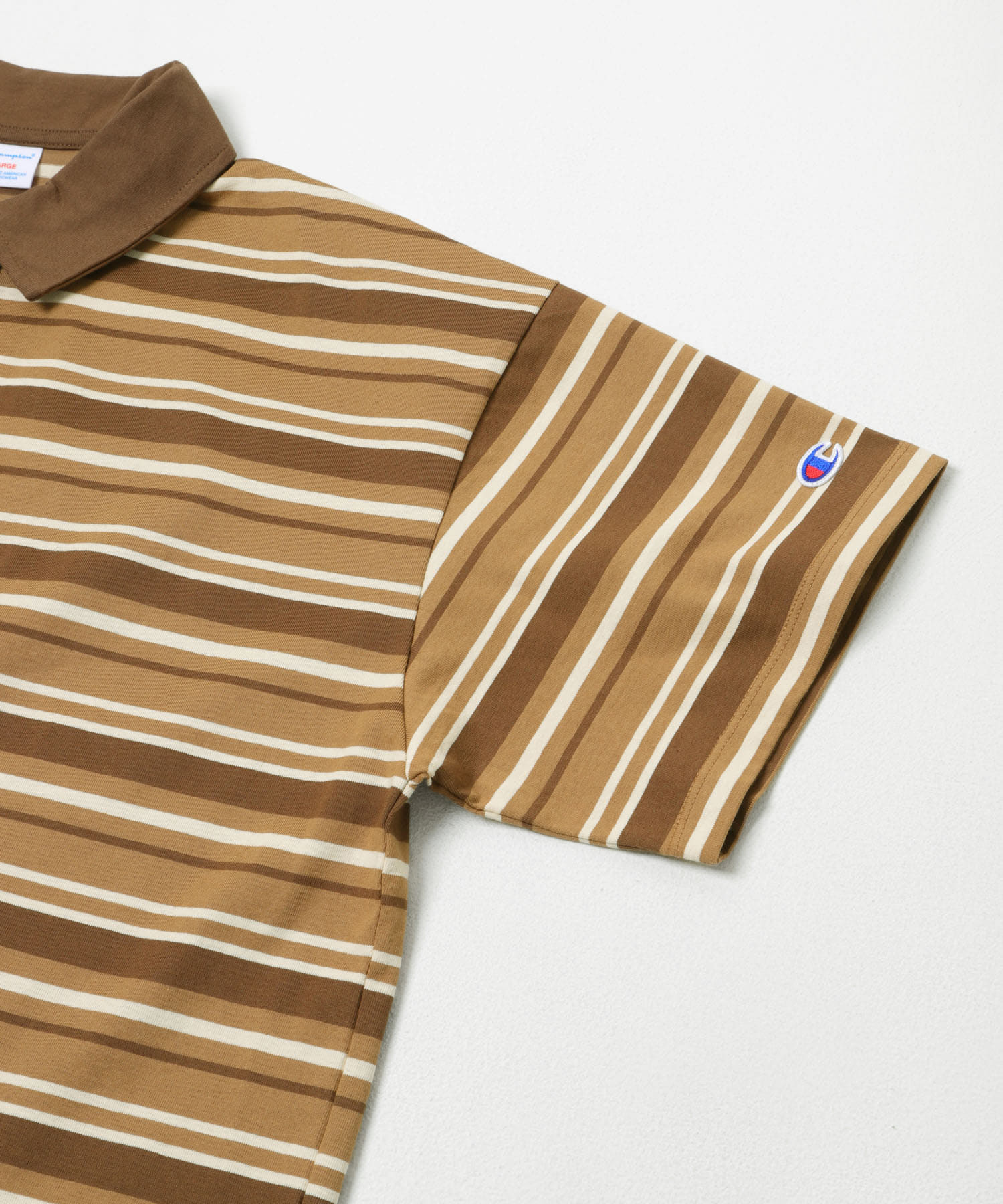CHAMPION　SHORT-SLEEVE BORDER POLO SHIRTS L.BROWN L