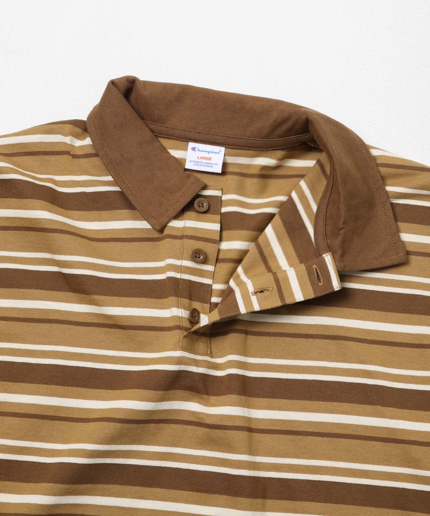 CHAMPION　SHORT-SLEEVE BORDER POLO SHIRTS L.BROWN L