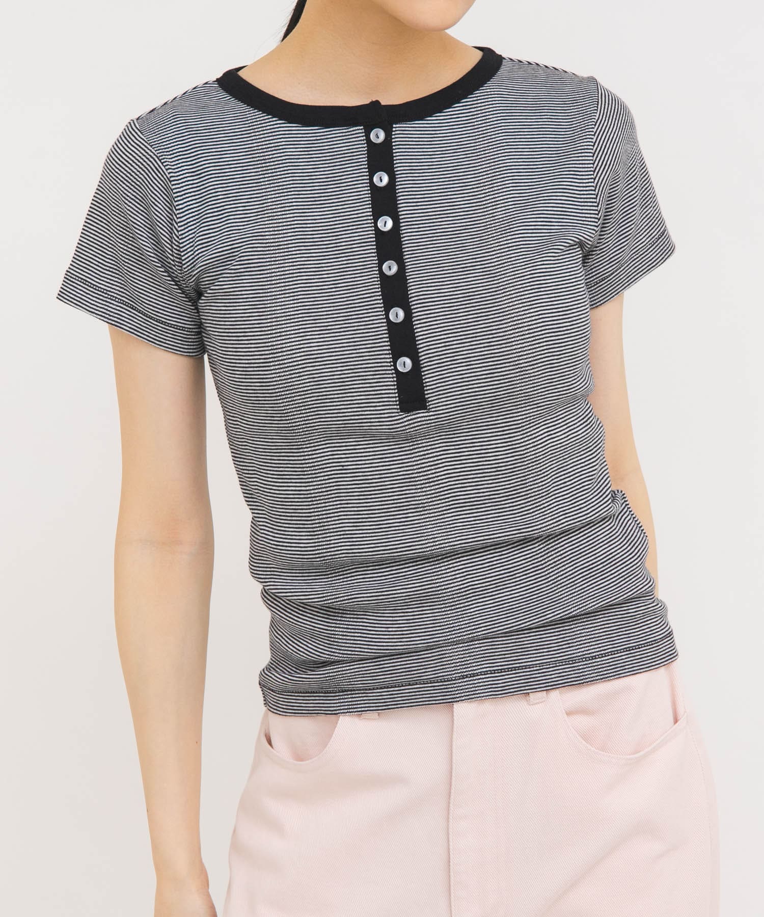 Miller　Panel ribbed Henley tee