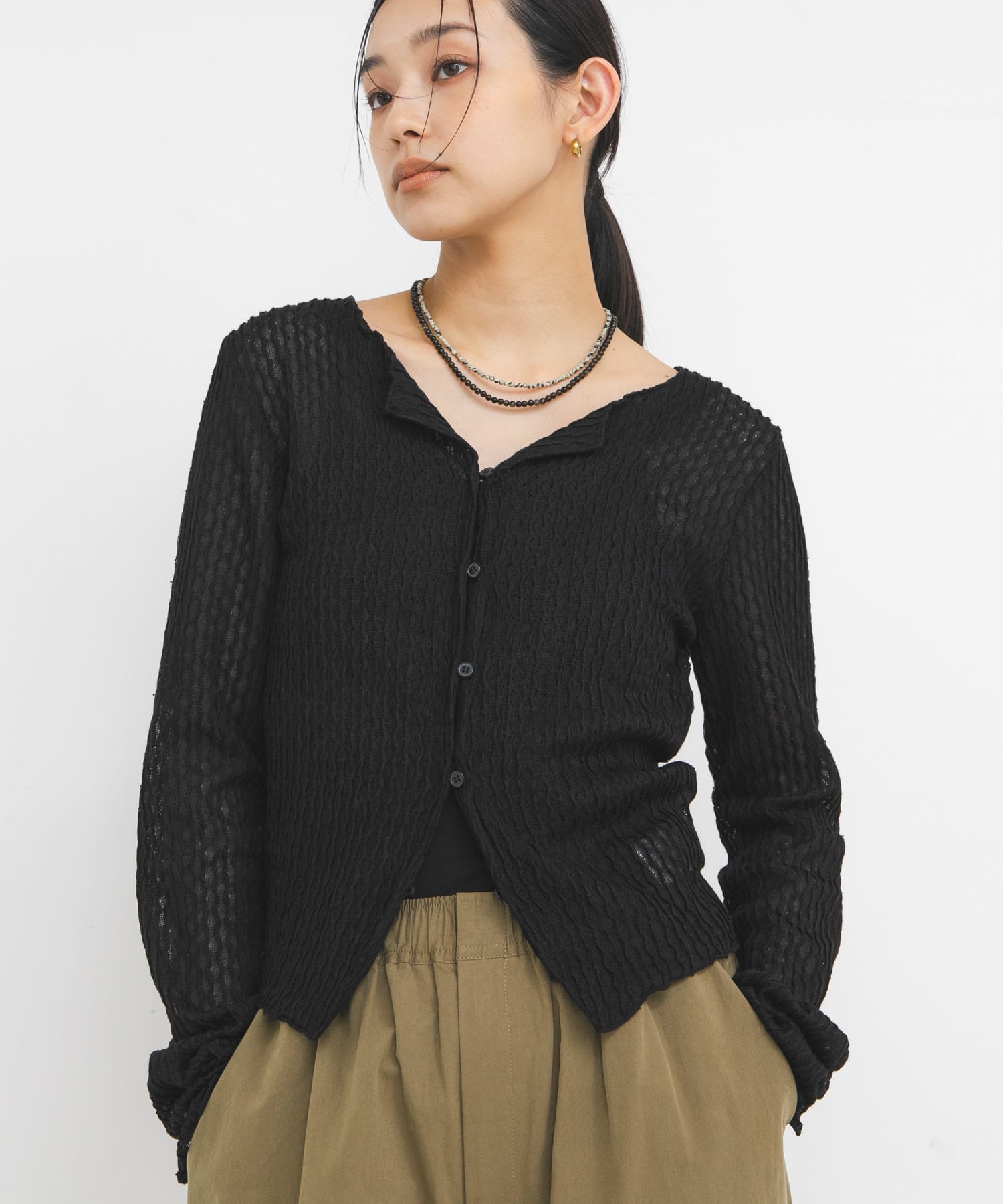 フロントオープンアイレットカットソー