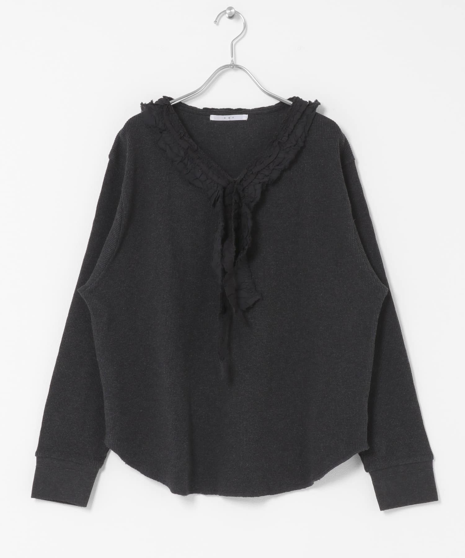 レースフリルワッフルプルオーバー CHARCOAL One