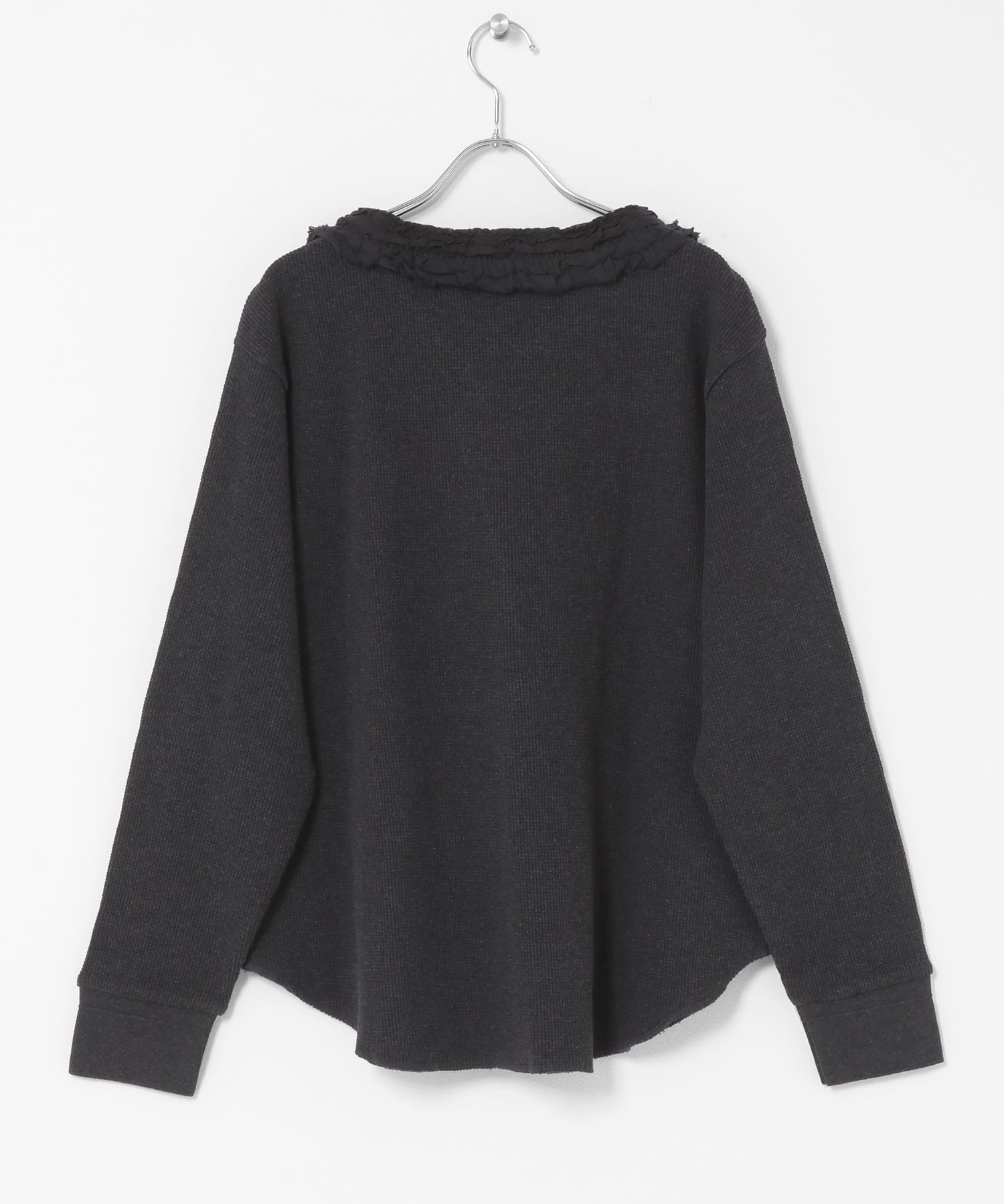 レースフリルワッフルプルオーバー CHARCOAL One
