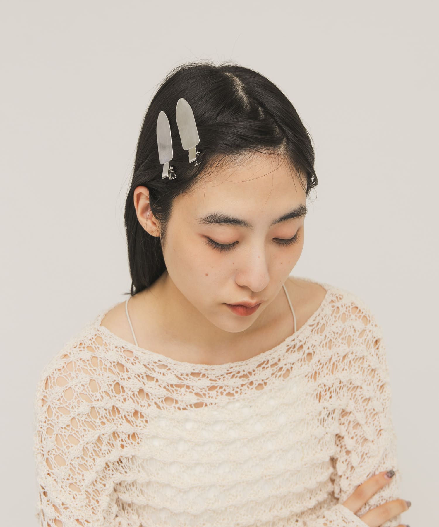 フラットメタルヘアークリップ SILVER One