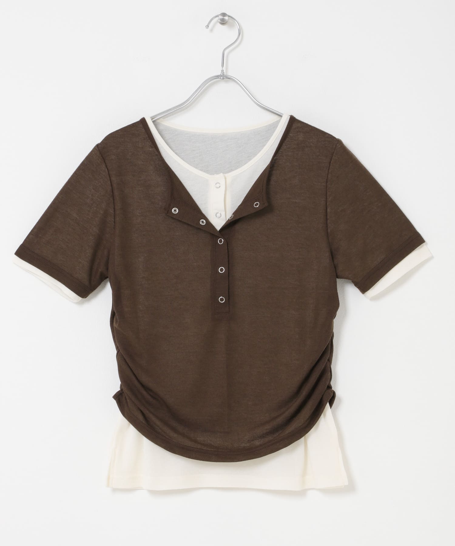 バイカラーヘンリーネックTEE BROWN×IVO One