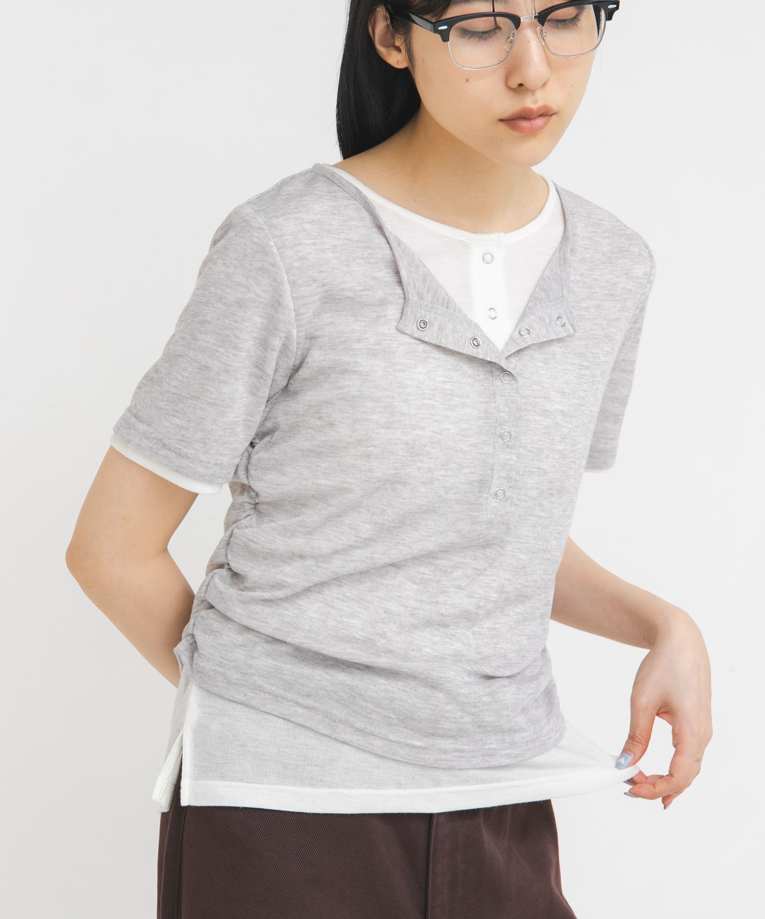 バイカラーヘンリーネックTEE