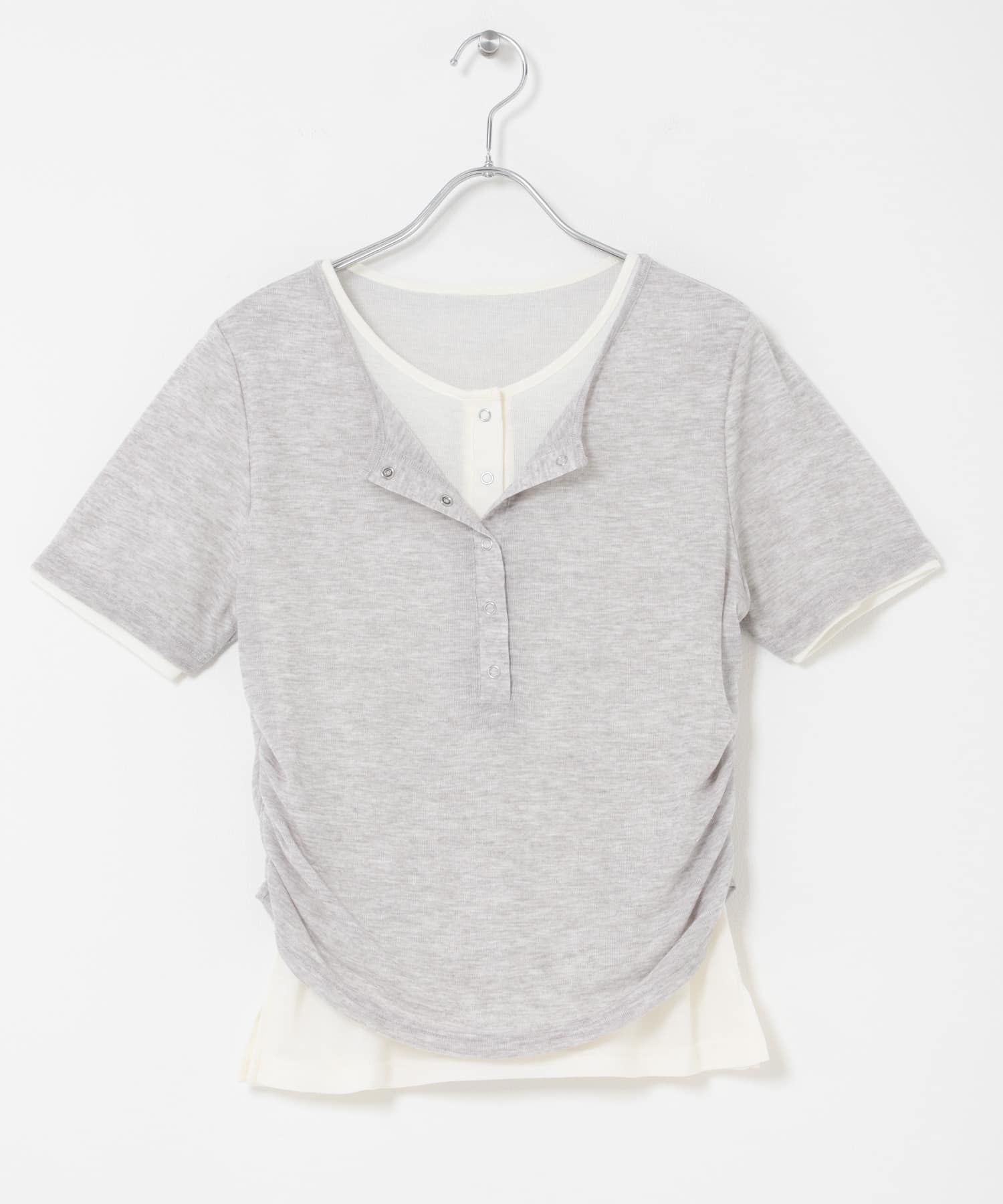 バイカラーヘンリーネックTEE GRAY×OFF One