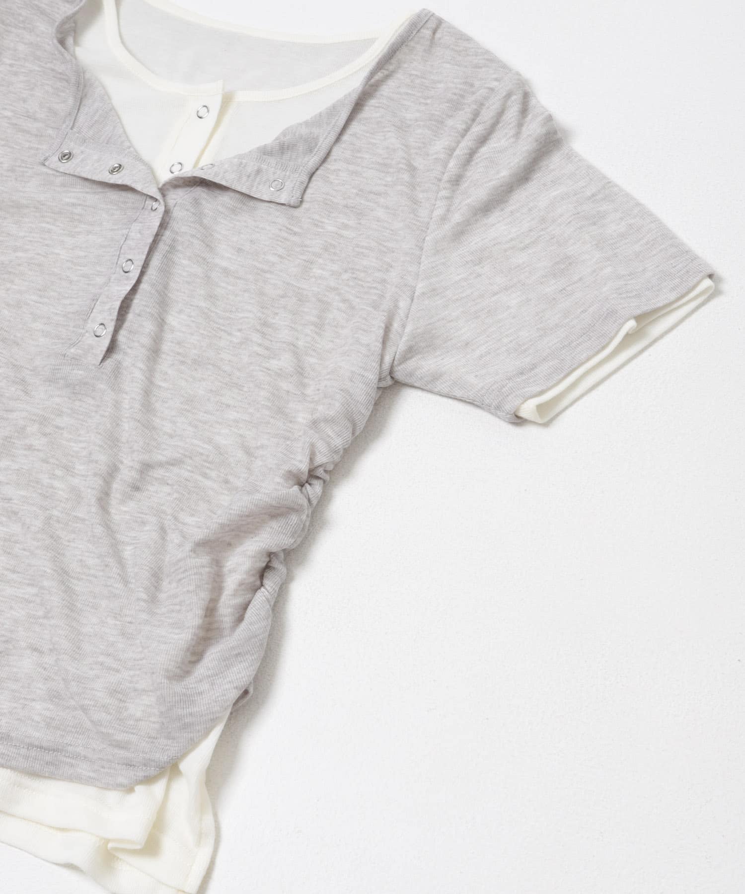 バイカラーヘンリーネックTEE GRAY×OFF One
