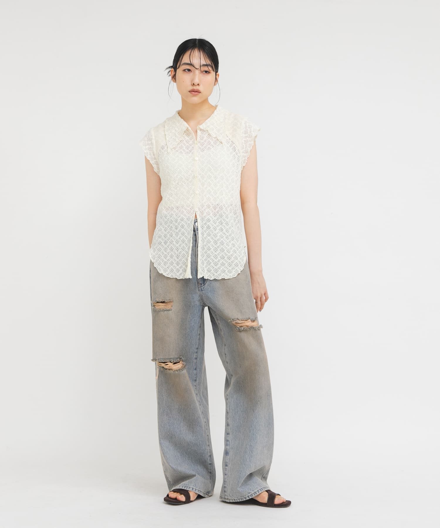 フレンチスリーブレースシャツ