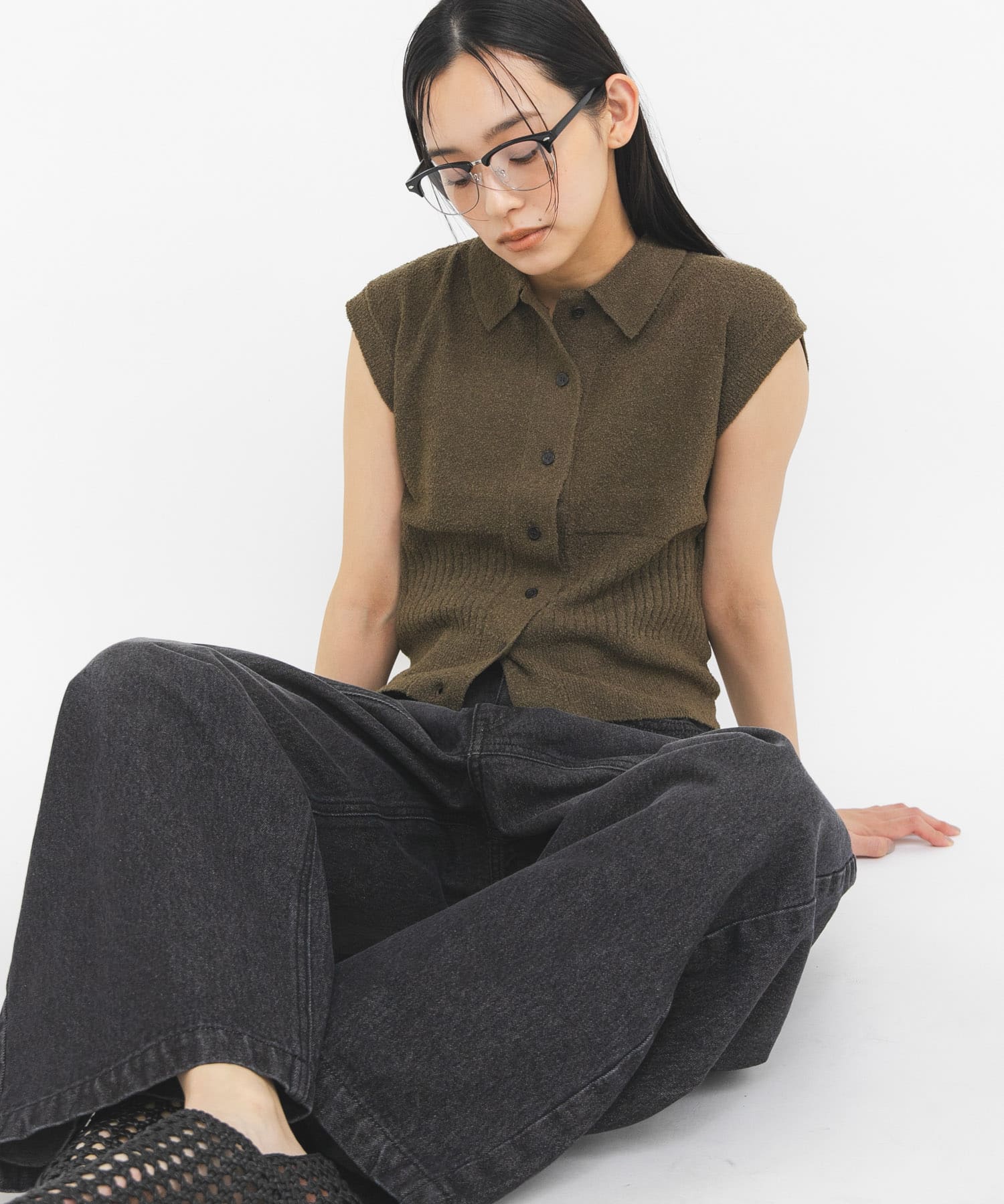 スリーブレスニットシャツ