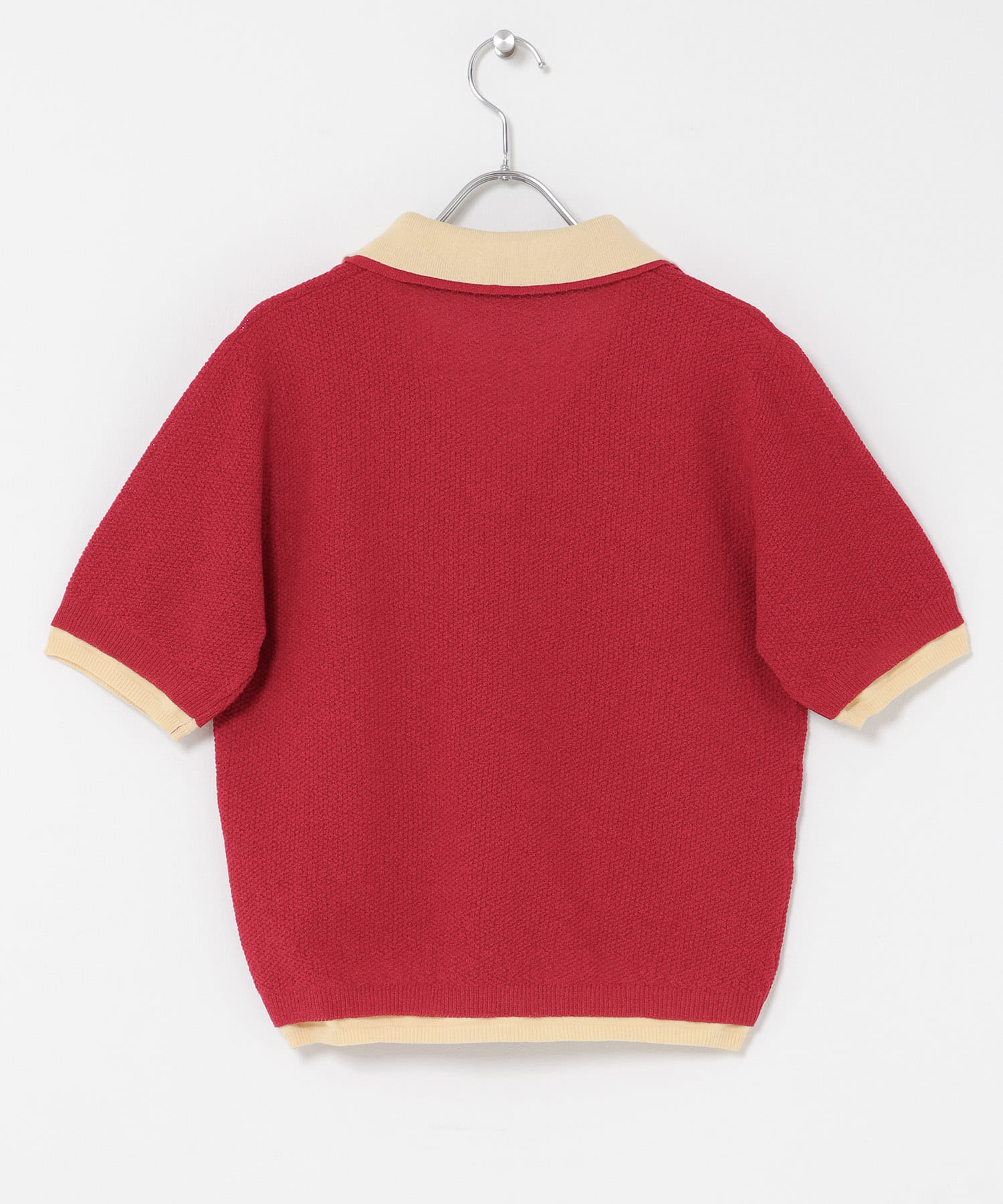 レイヤードライクニットシャツ RED×CREAM One