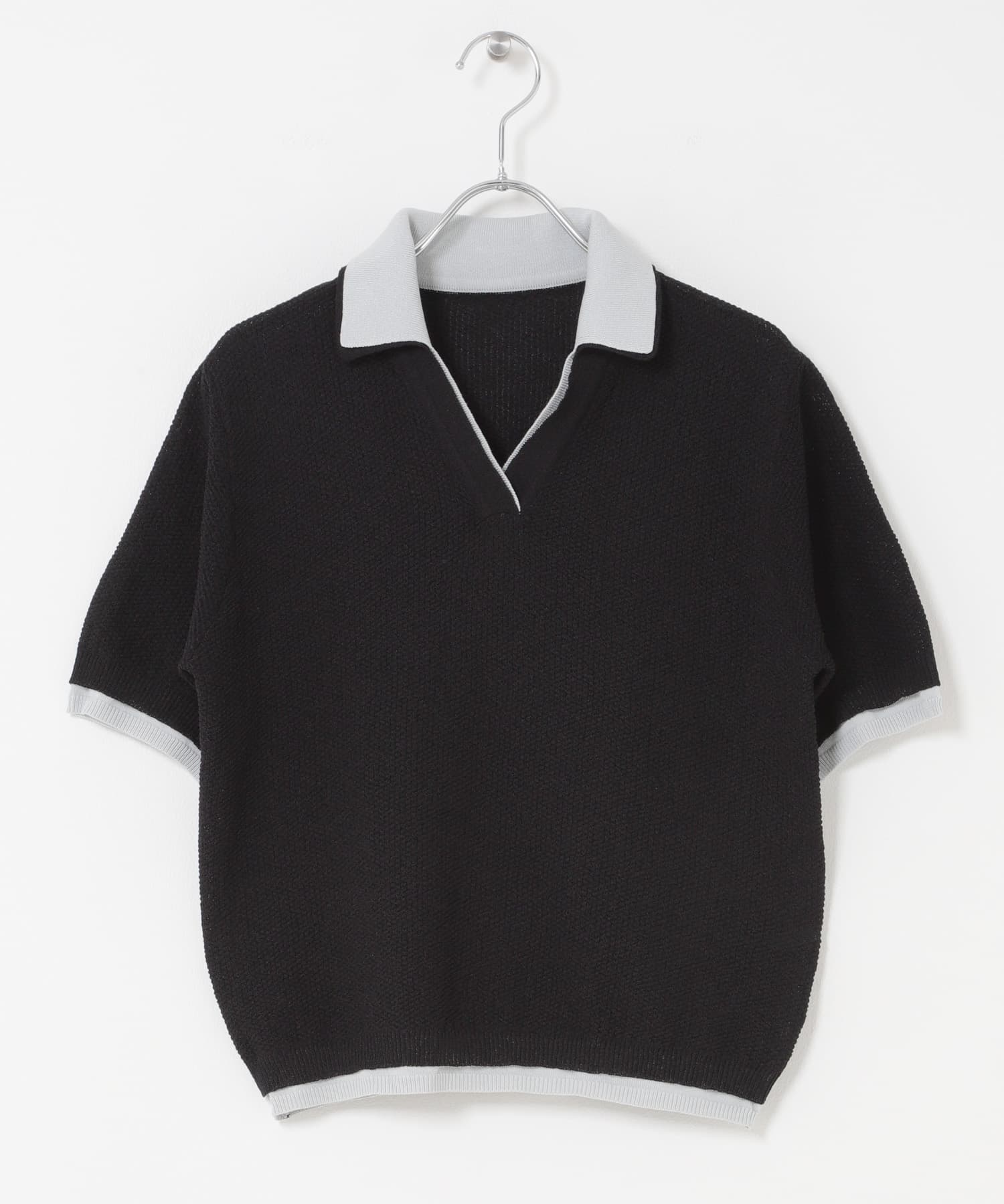 レイヤードライクニットシャツ BLK×L.BLU One