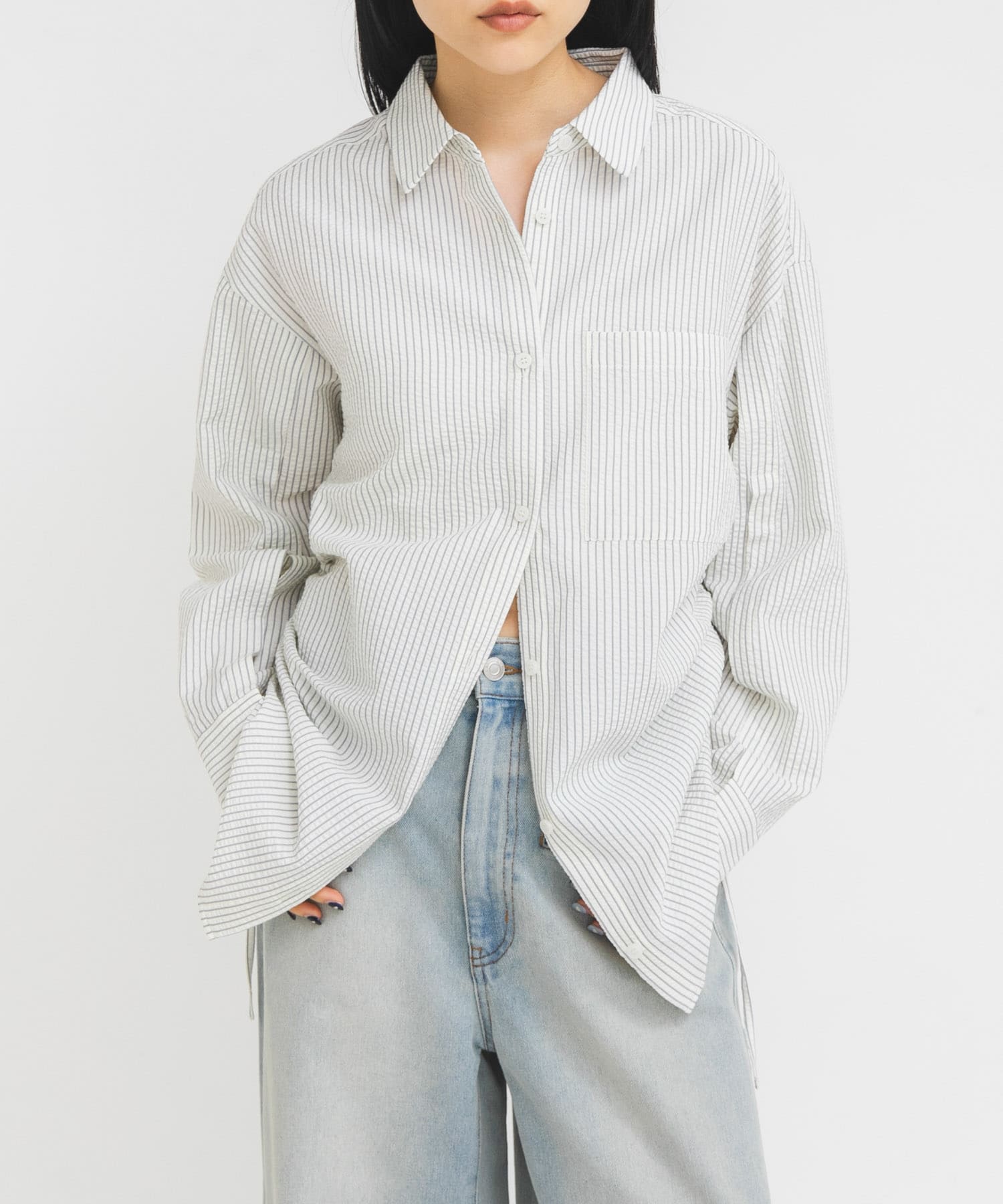 サイドドロストサッカーシャツ(One BEIGE×BLK): トップス｜URBAN