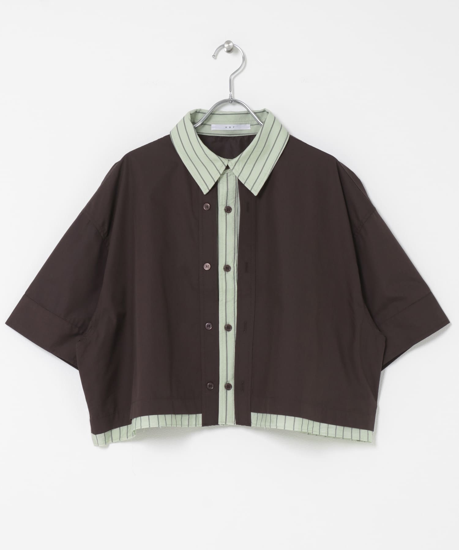 レイヤードライクBOXシャツ BROWN×GRN One
