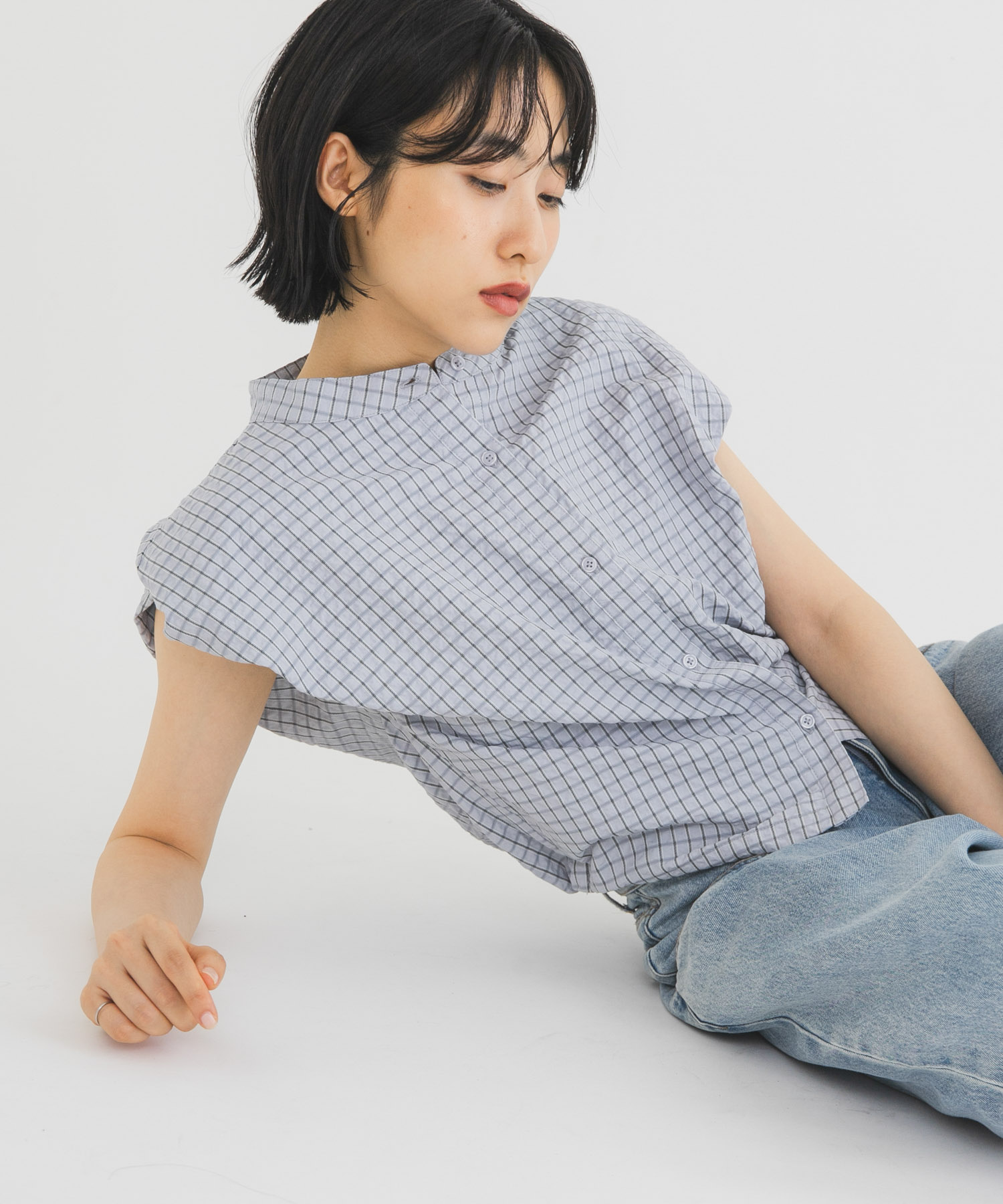 バルーンスリーブチェックシャツ