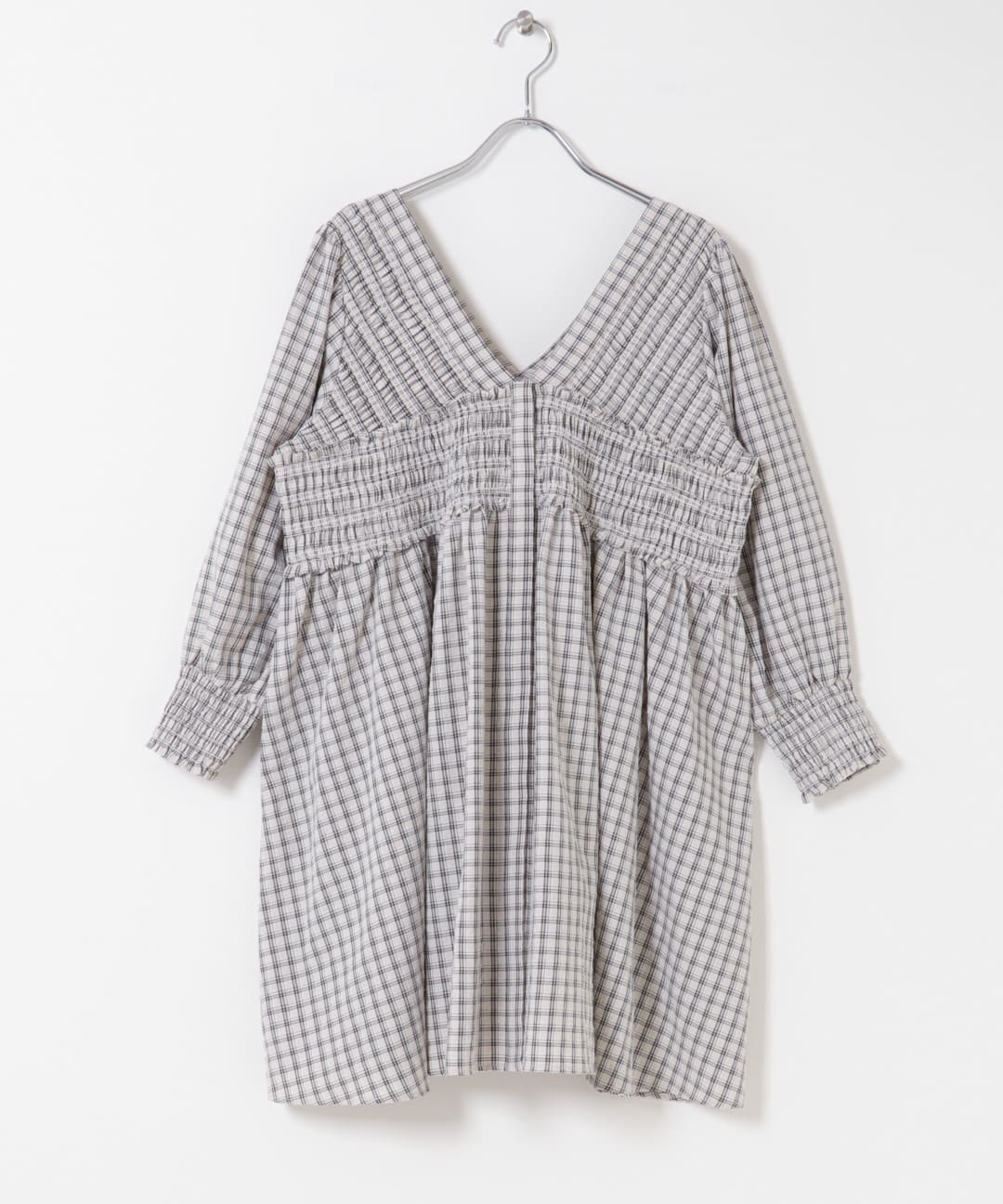 2WAYシャーリングチェックミニワンピース BEIGE MIX One