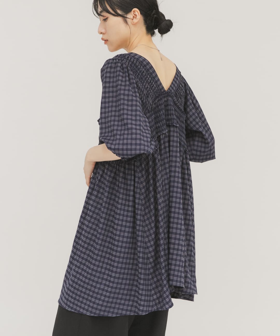 2WAYシャーリングチェックミニワンピース