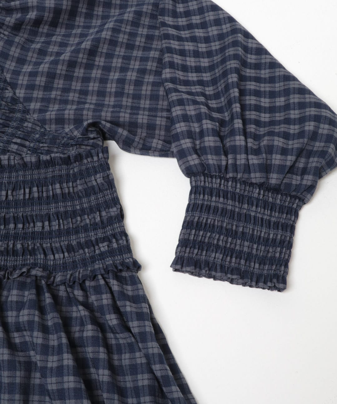 2WAYシャーリングチェックミニワンピース NAVY MIX One
