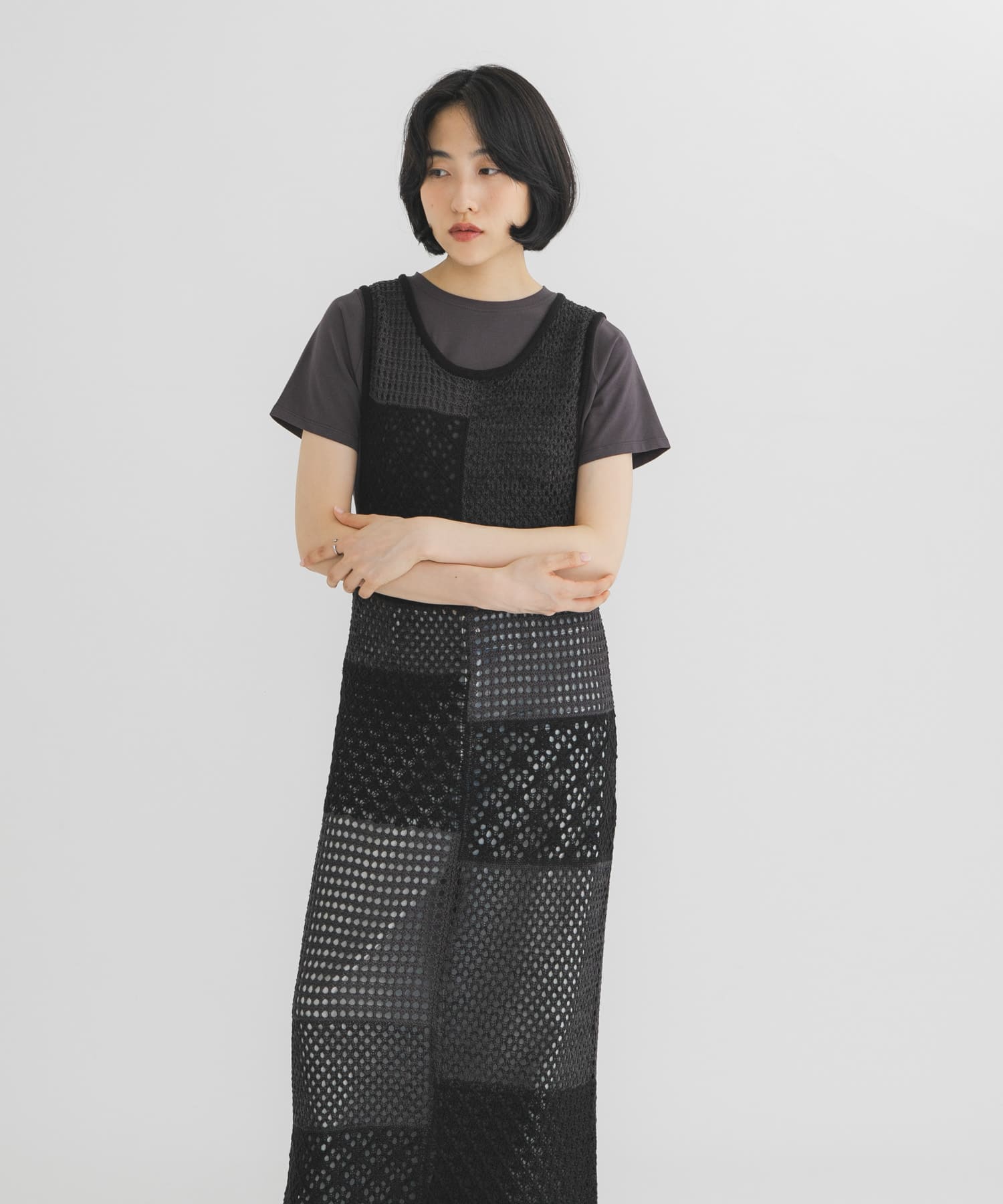 パッチワークニットワンピース(One BEG×BLK): ワンピース｜URBAN