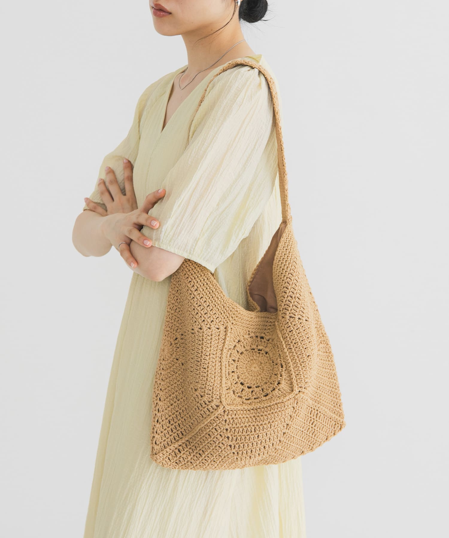 ラウンドパッチワークワンハンドルBAG AMBER One