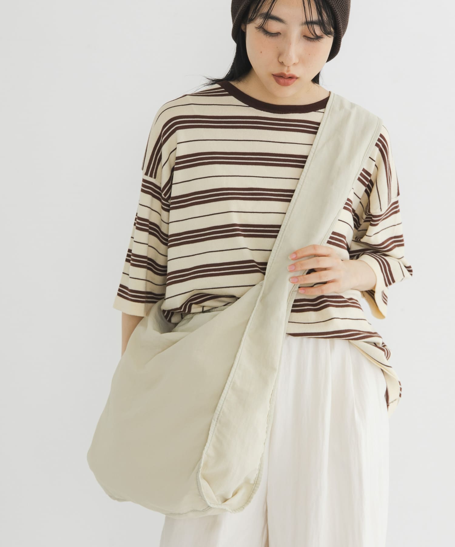 パイピングナイロンビッグBAG YEL BEIGE One