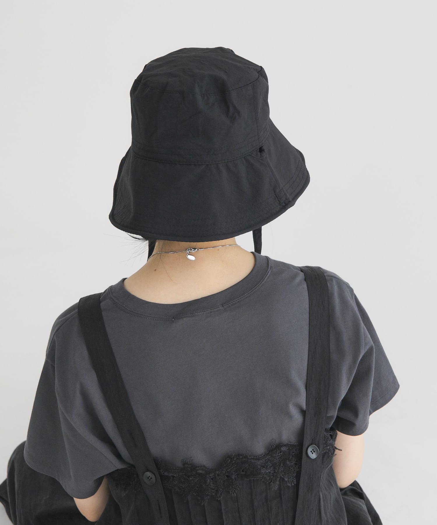 ステッチデザインバケットHAT BLACK One