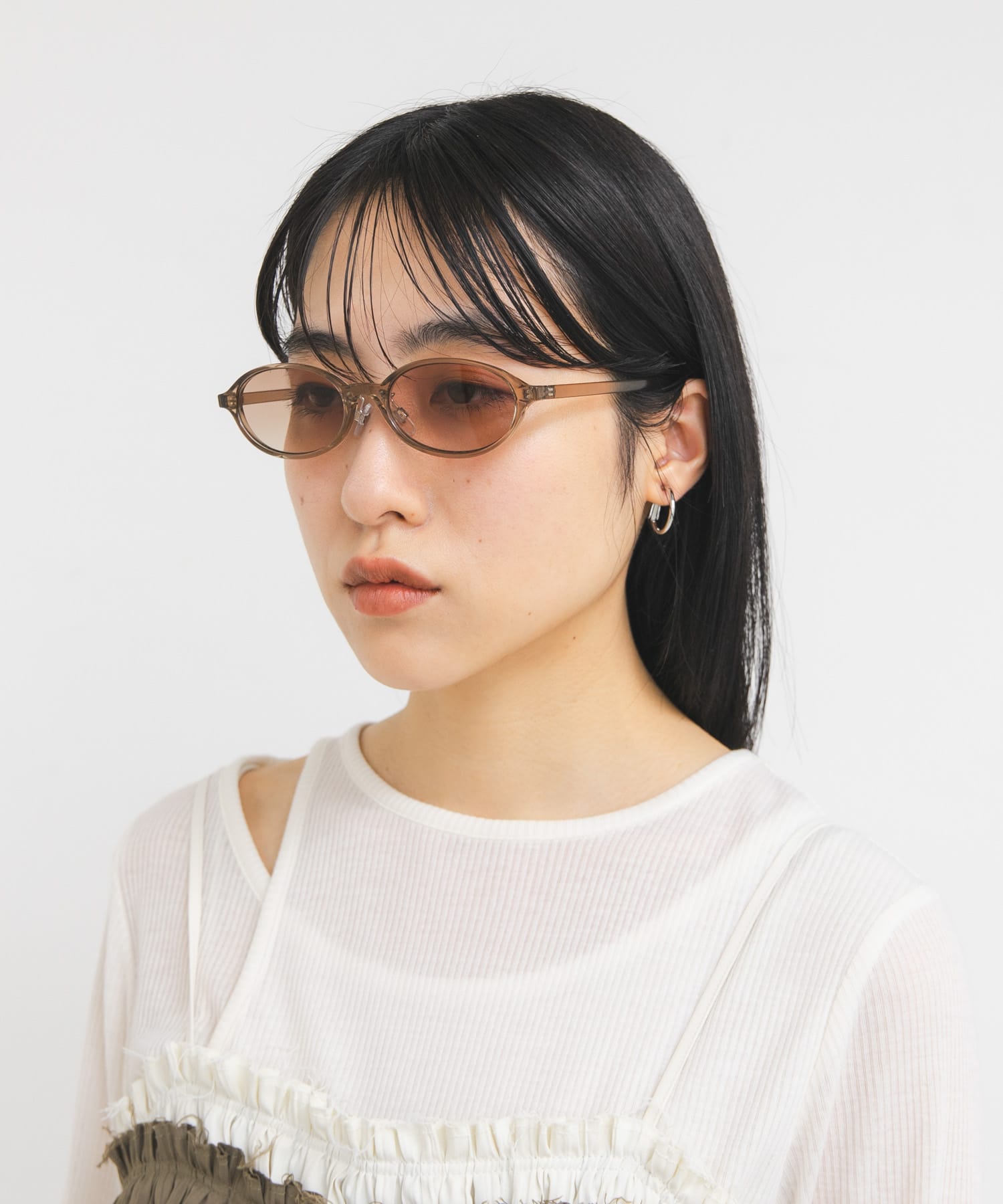 オーバルフレームサングラス BROWN One