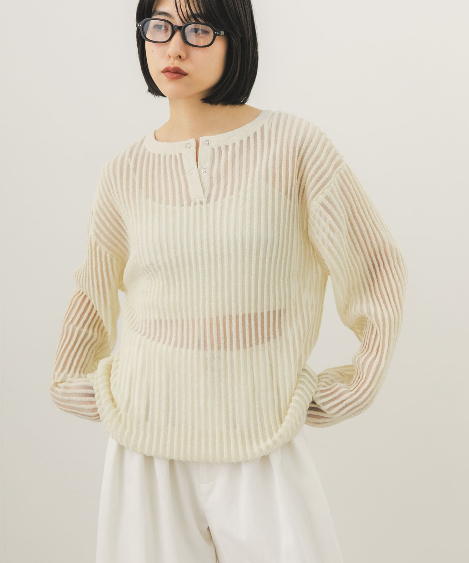 2WAYヘンリーネックシアーニット(One IVORY): トップス｜URBAN