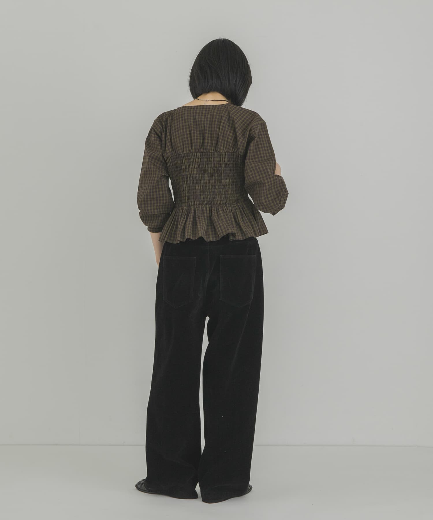 シャーリングチェックペプラムブラウス(One BRN×KHK): トップス｜URBAN
