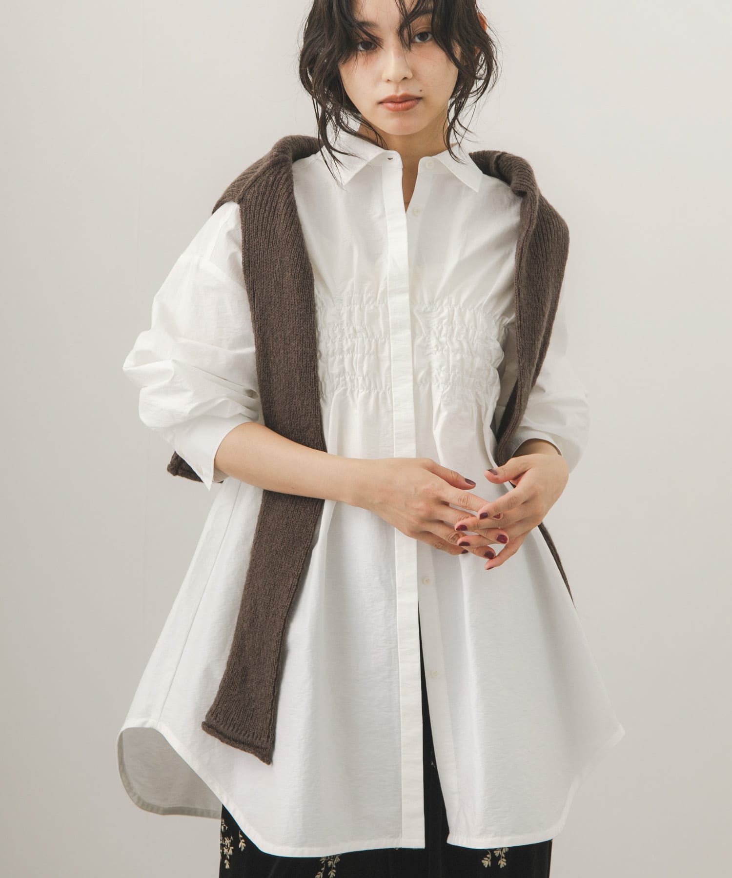 フロントシャーリングシャツワンピース