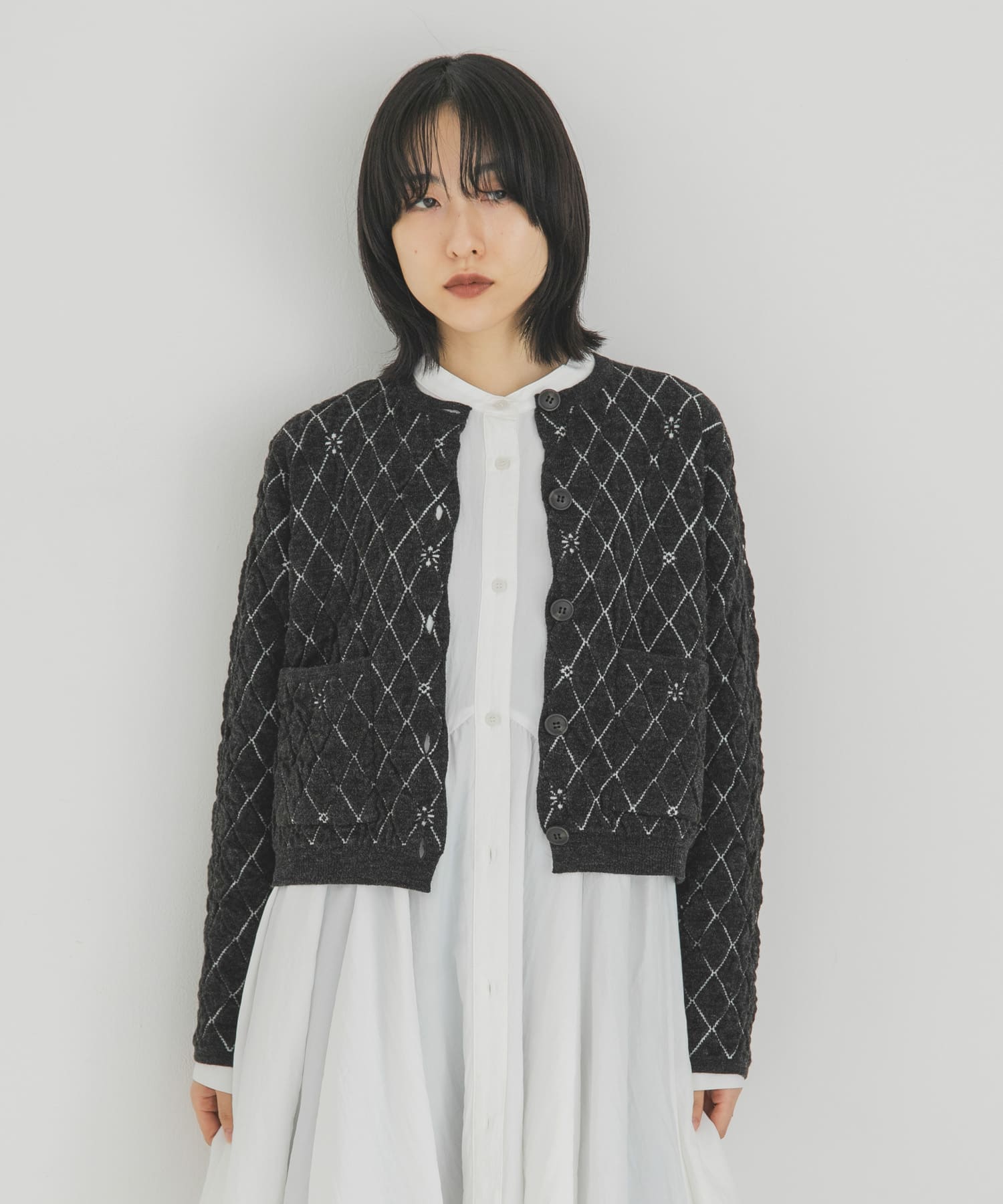 キルティングショートカーディガン