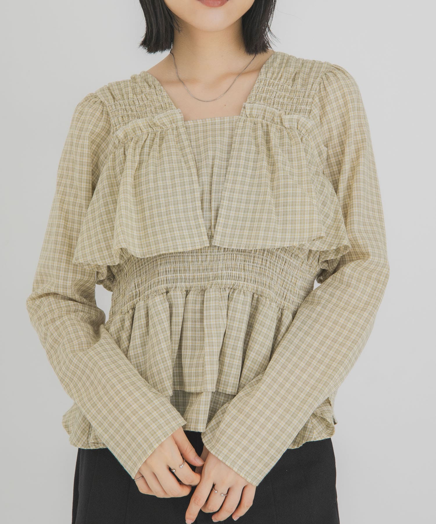 チェックフリルペプラムブラウス(One BROWN): トップス｜URBAN