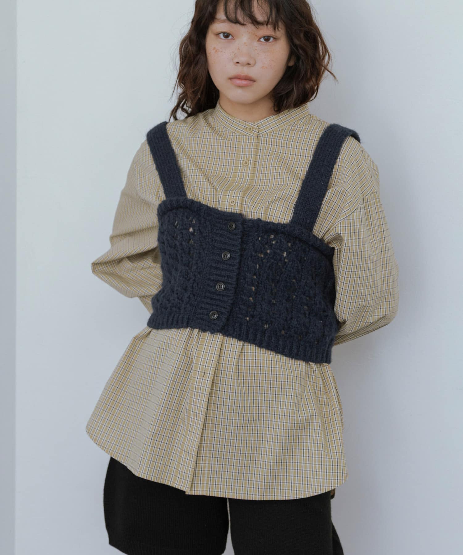 ニットビスチェSETチェックシャツ