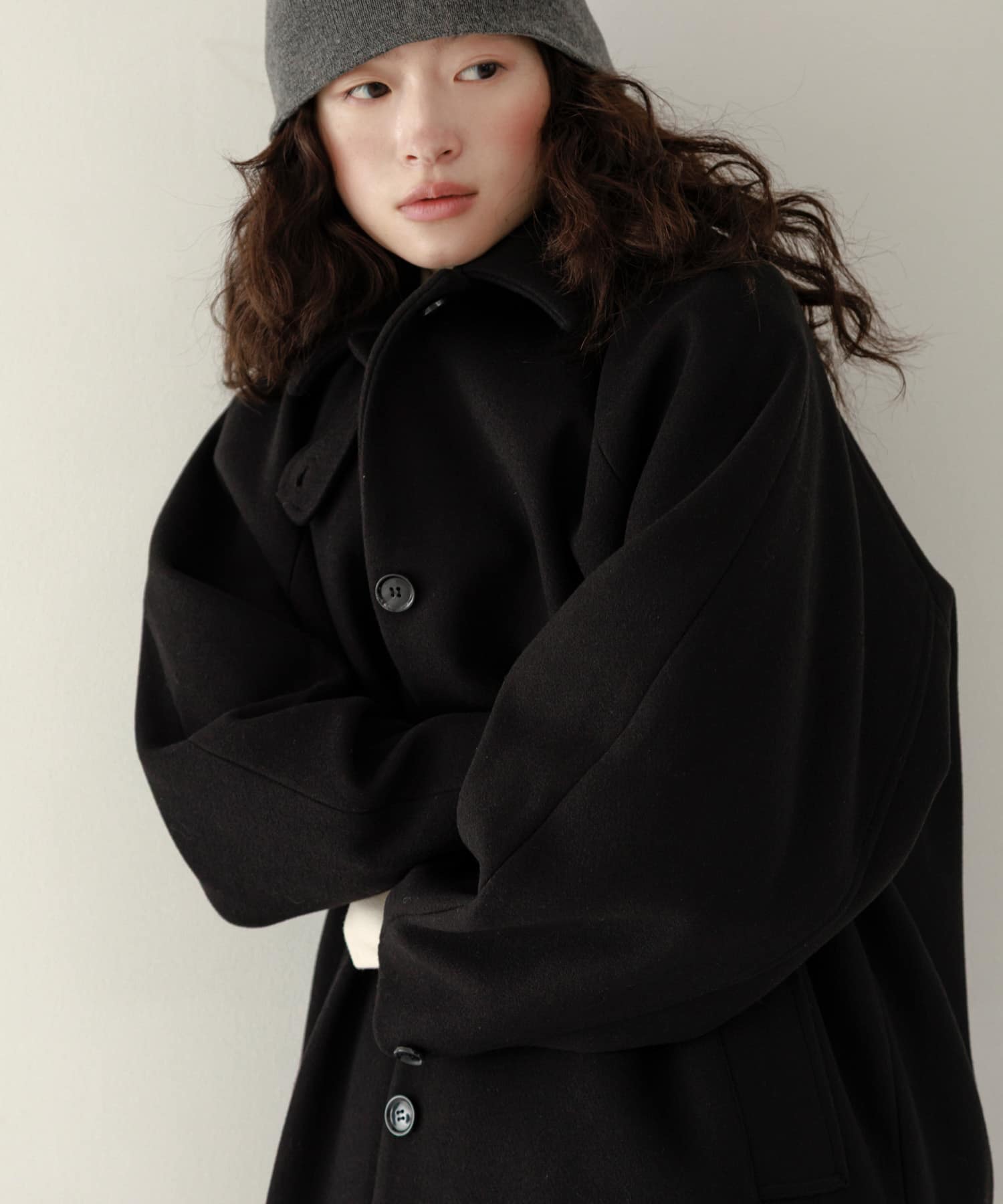 ステンカラーコクーンロングコート(36 BLACK): アウター｜URBAN