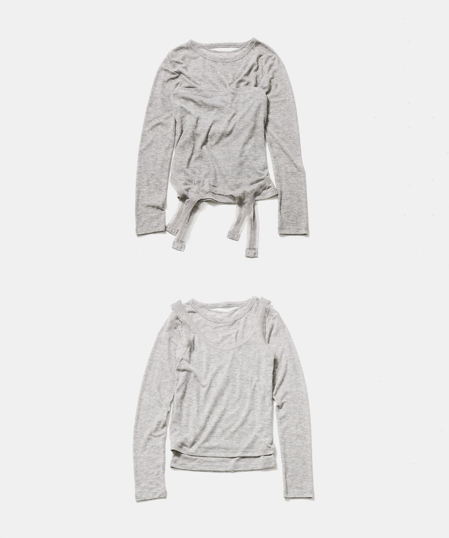 layered piping tee ネズミ Free