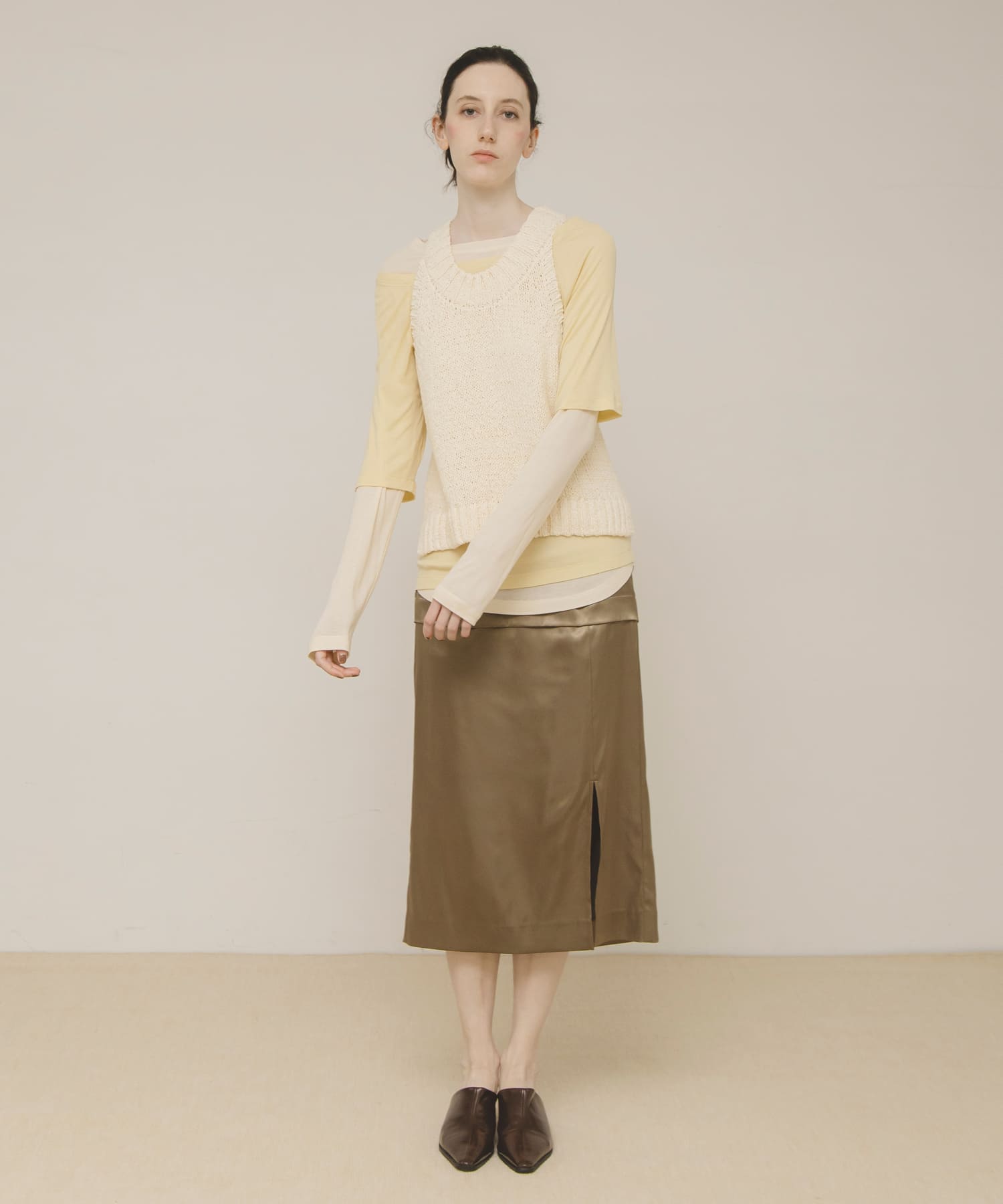 glossy midi skirt