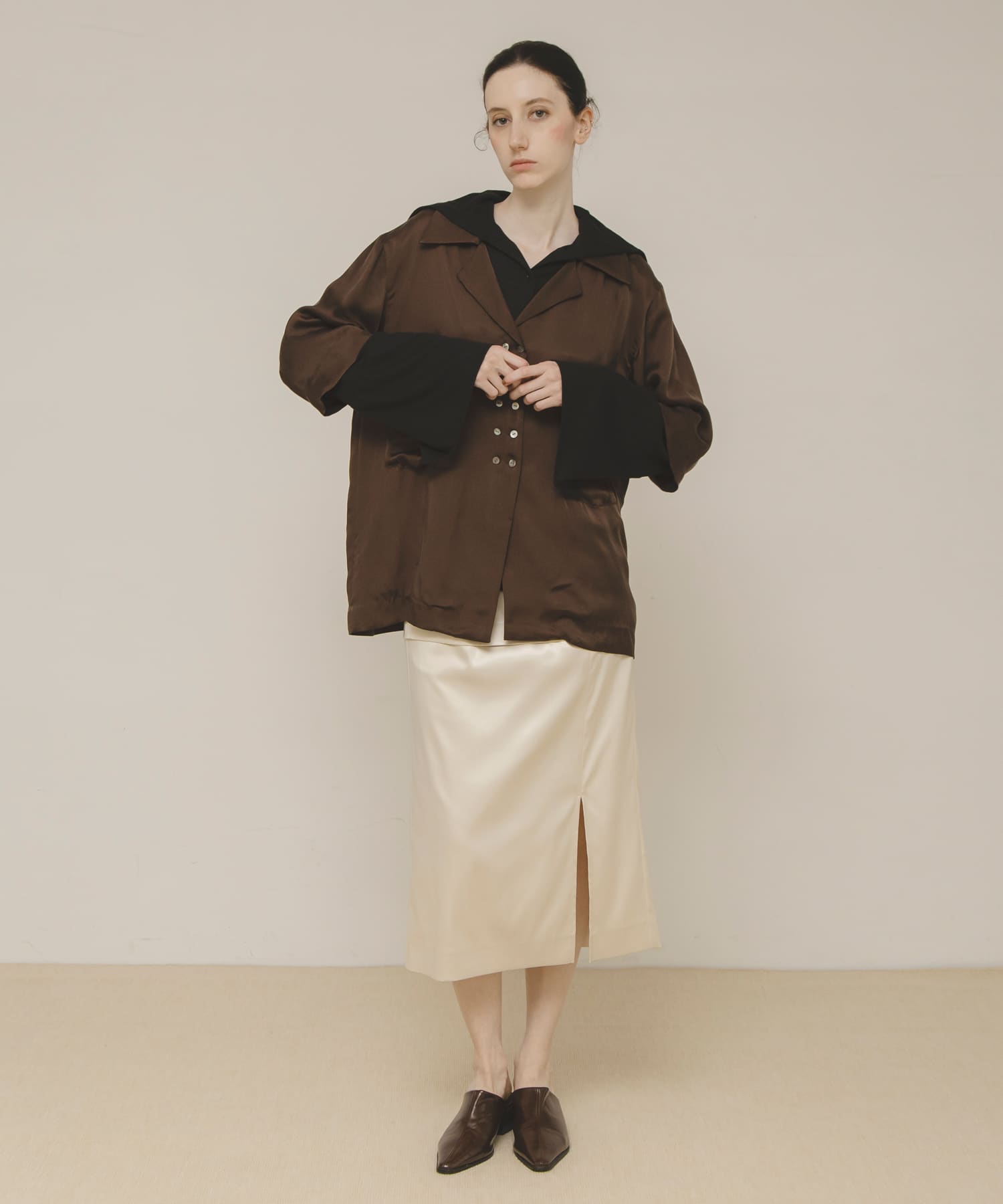 glossy midi skirt
