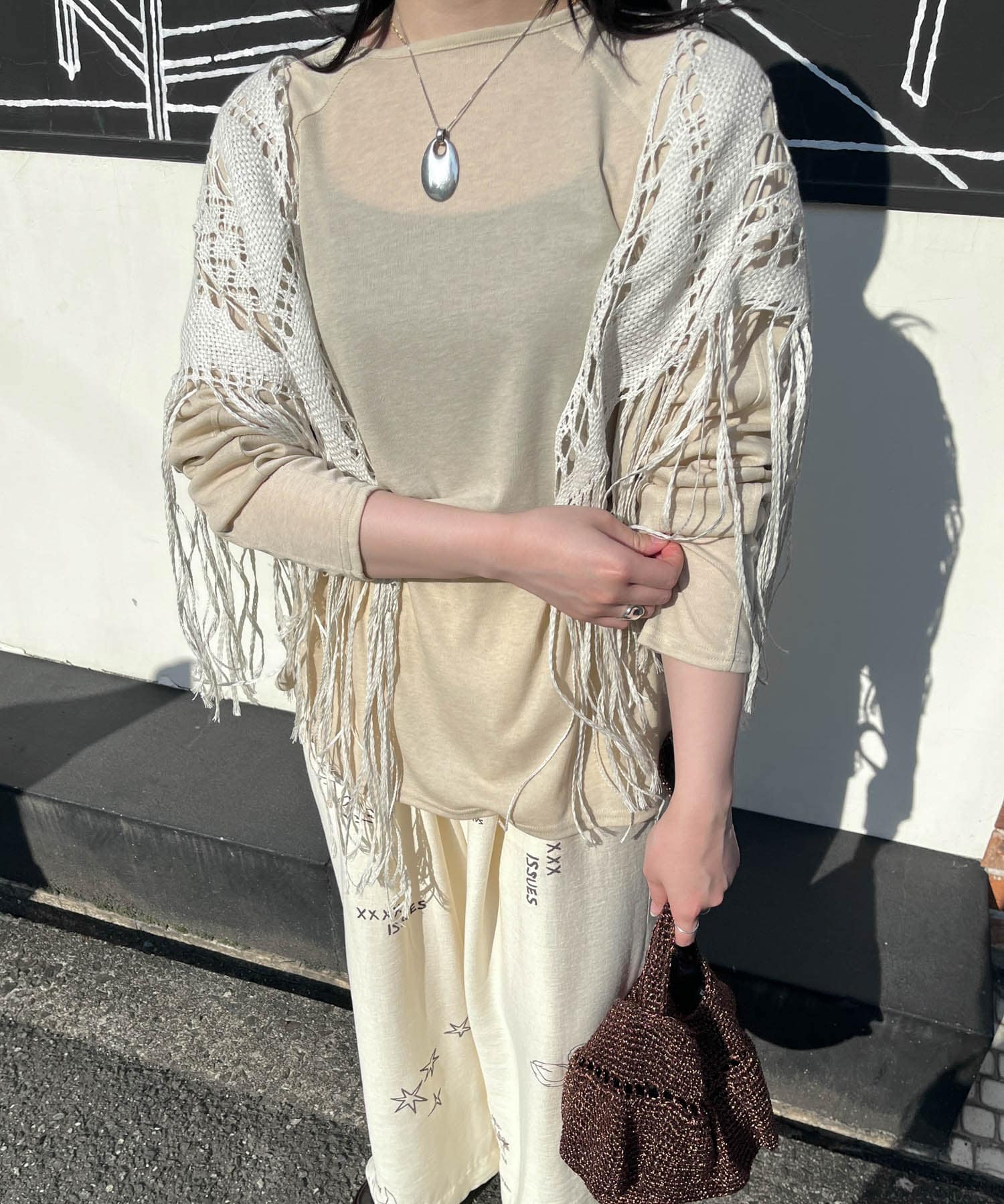 ASAUCE MELER　ギマコットントライアングルレースストール IceWhite One