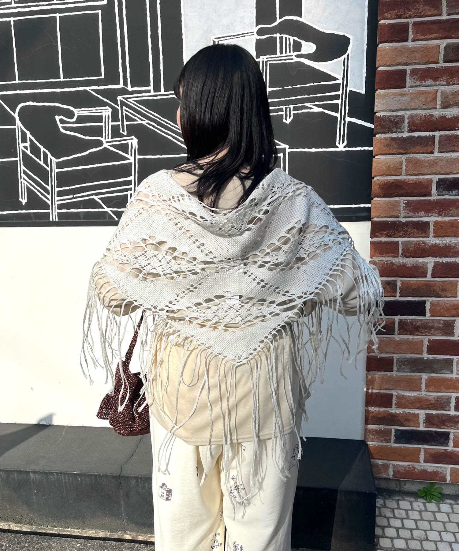 ASAUCE MELER　ギマコットントライアングルレースストール IceWhite One