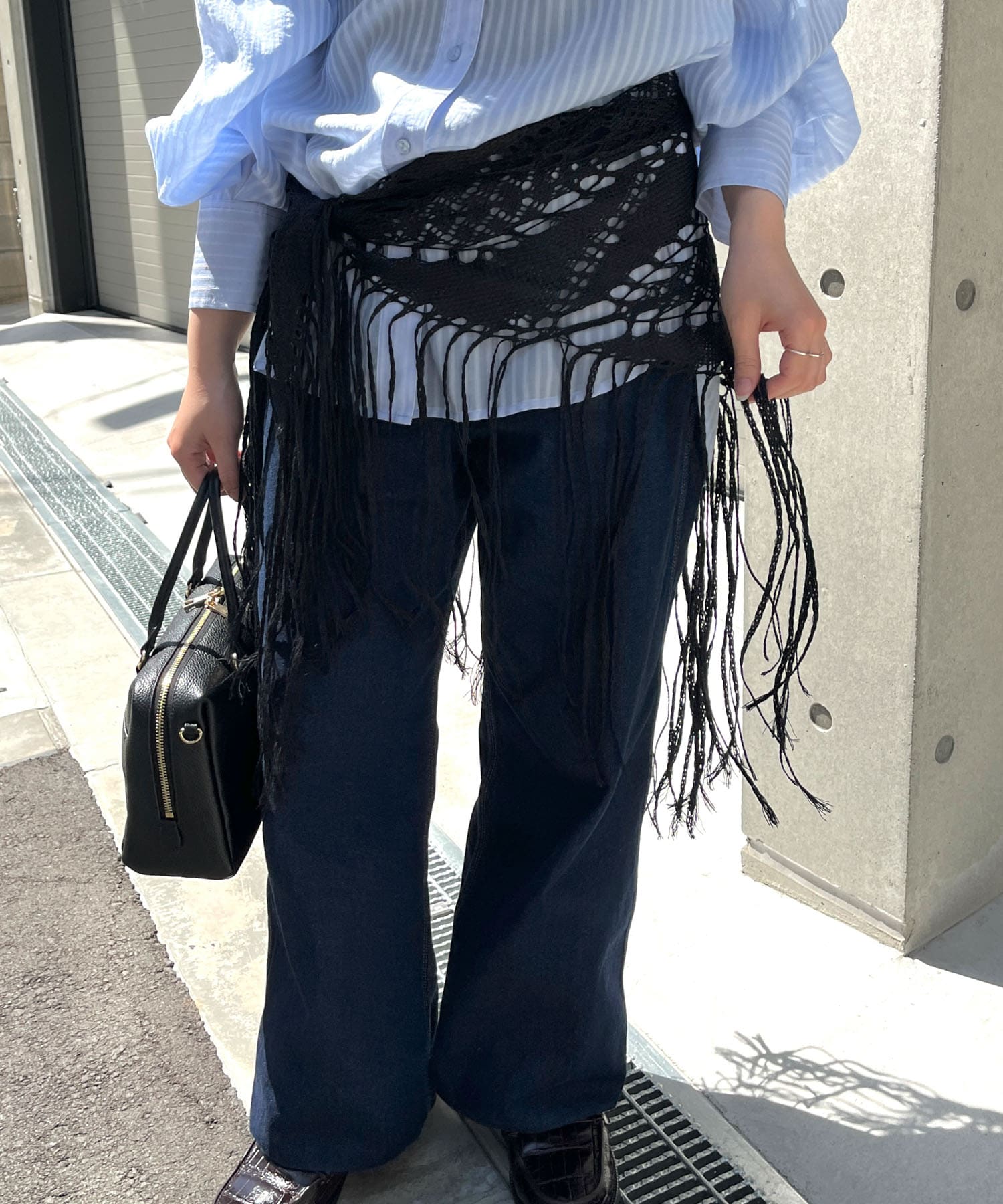 ASAUCE MELER　ギマコットントライアングルレースストール Black One