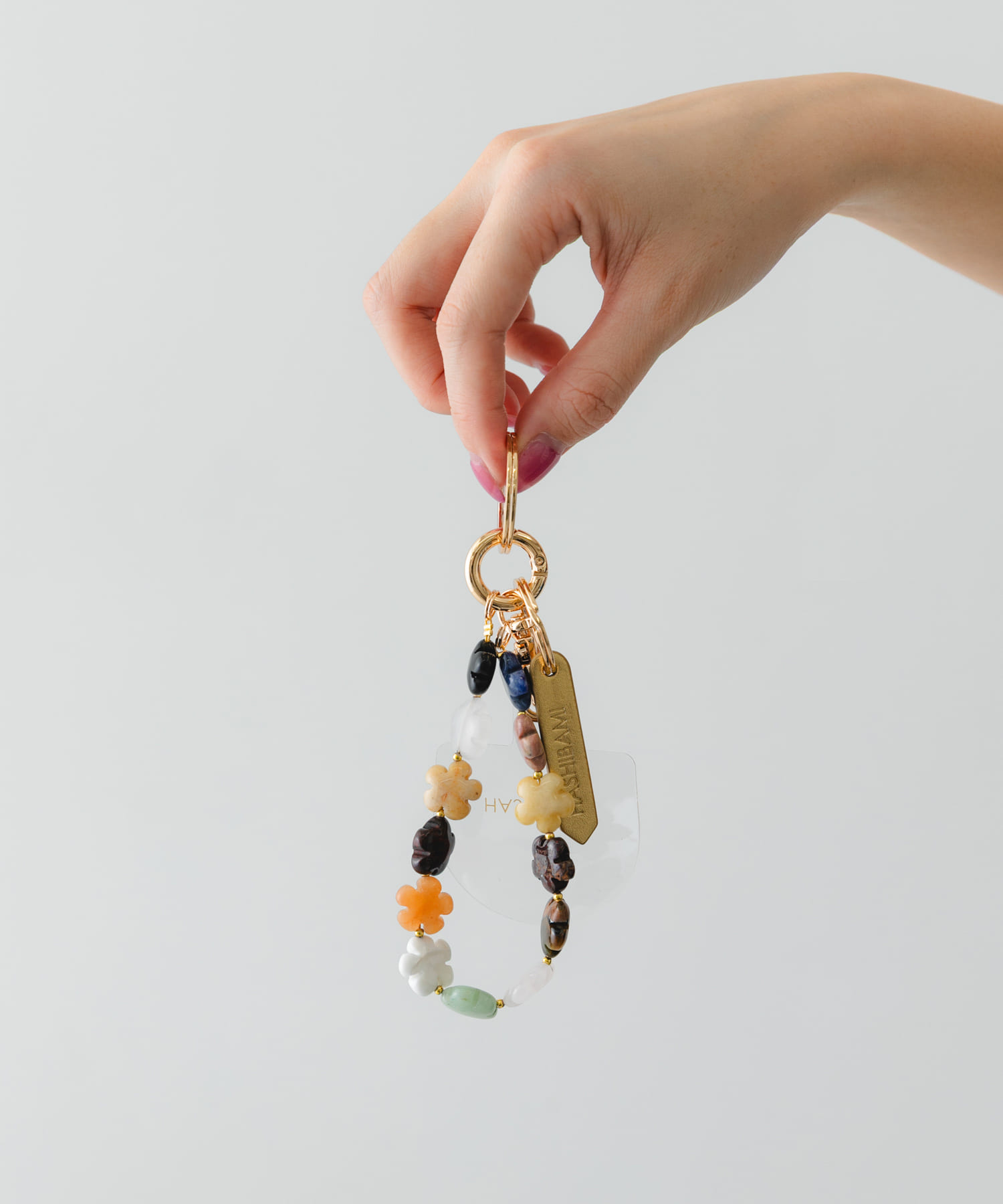 hashibami　フラワー天然石スマホハンドストラップ