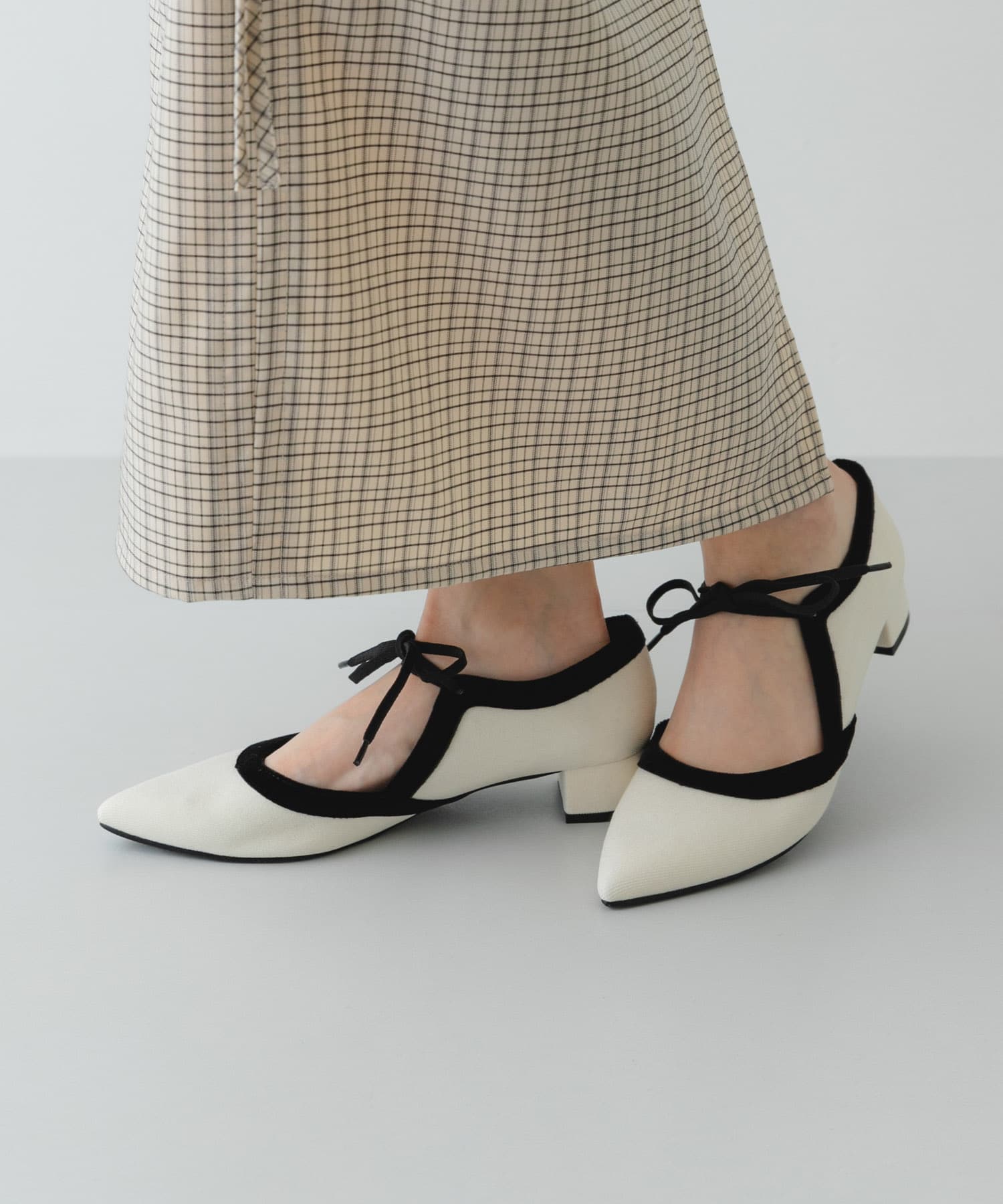 『MADE IN JAPAN』 3センチヒールリボンパンプス OFFxBLK 36