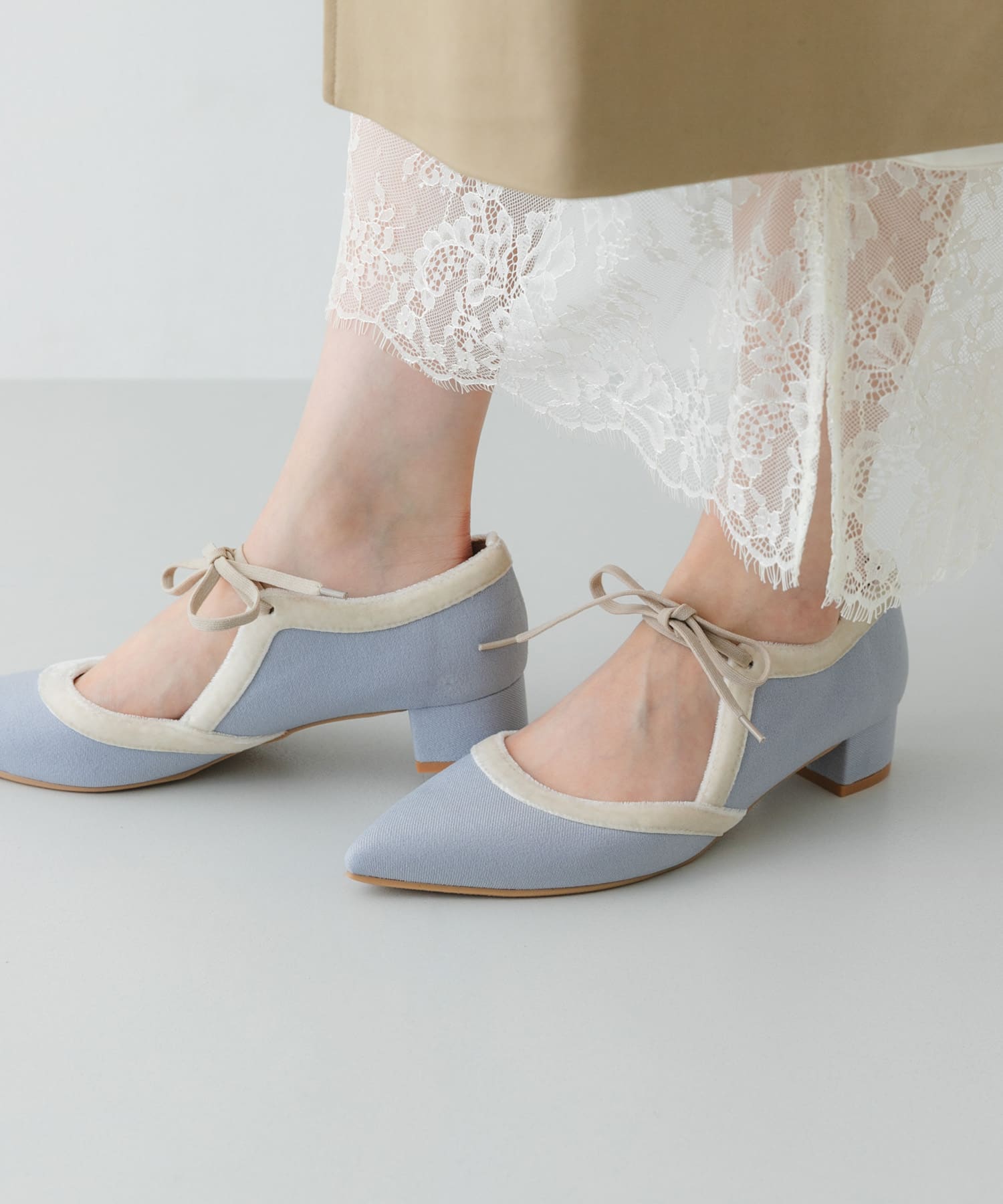 『MADE IN JAPAN』 3センチヒールリボンパンプス SAXxOFF 36