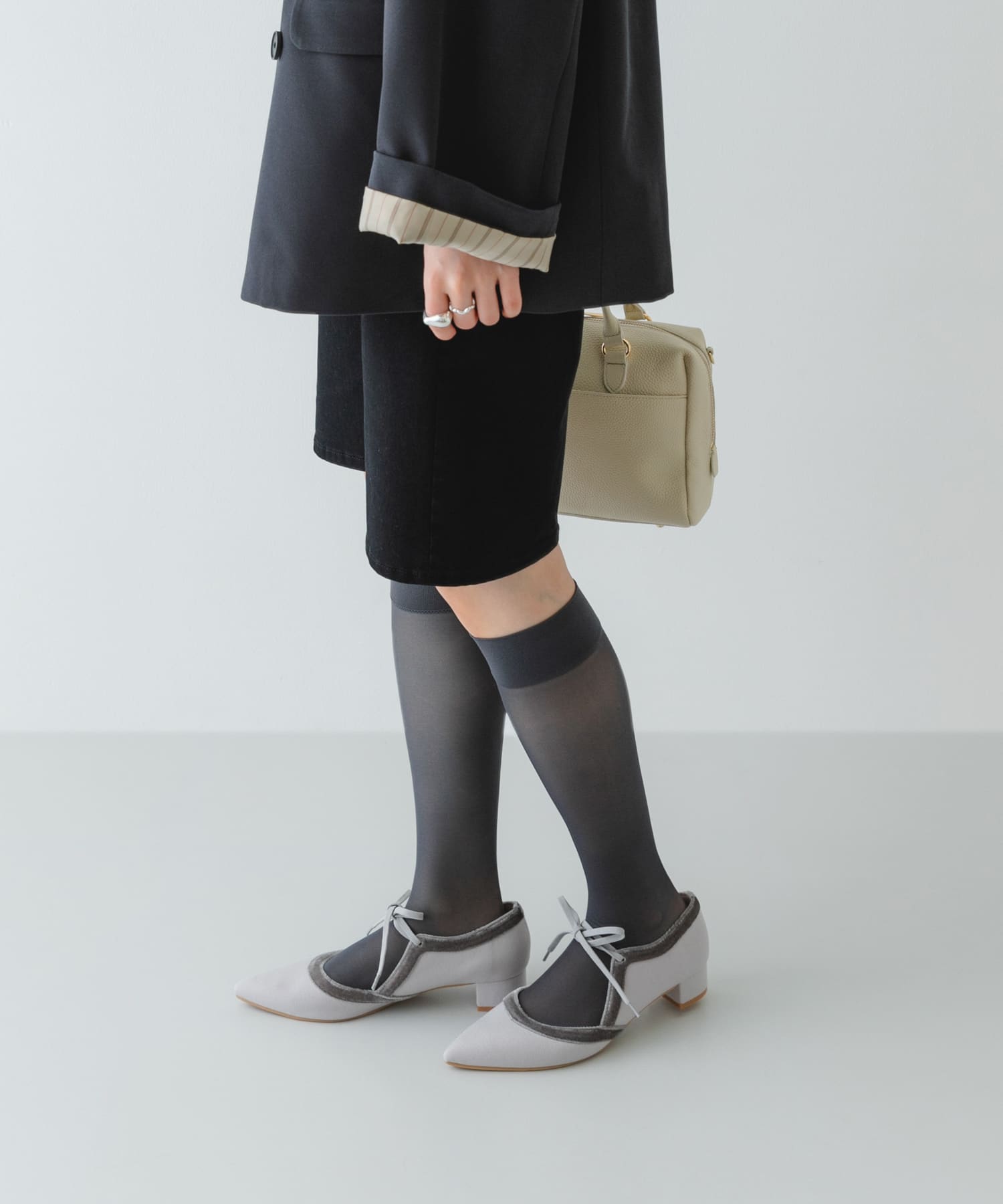 『MADE IN JAPAN』 3センチヒールリボンパンプス GRYxGRY 36