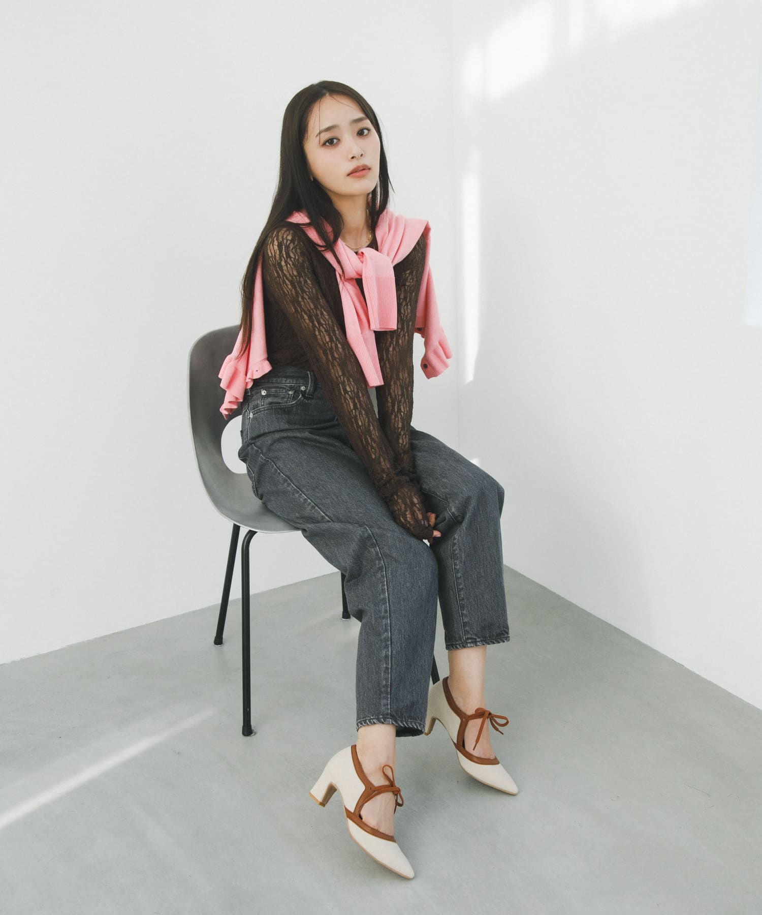 『別注』AJUGA.×RODE SKO　『MADE IN JAPAN』チャンキーヒールリボンパンプス OFFxCAMEL 36