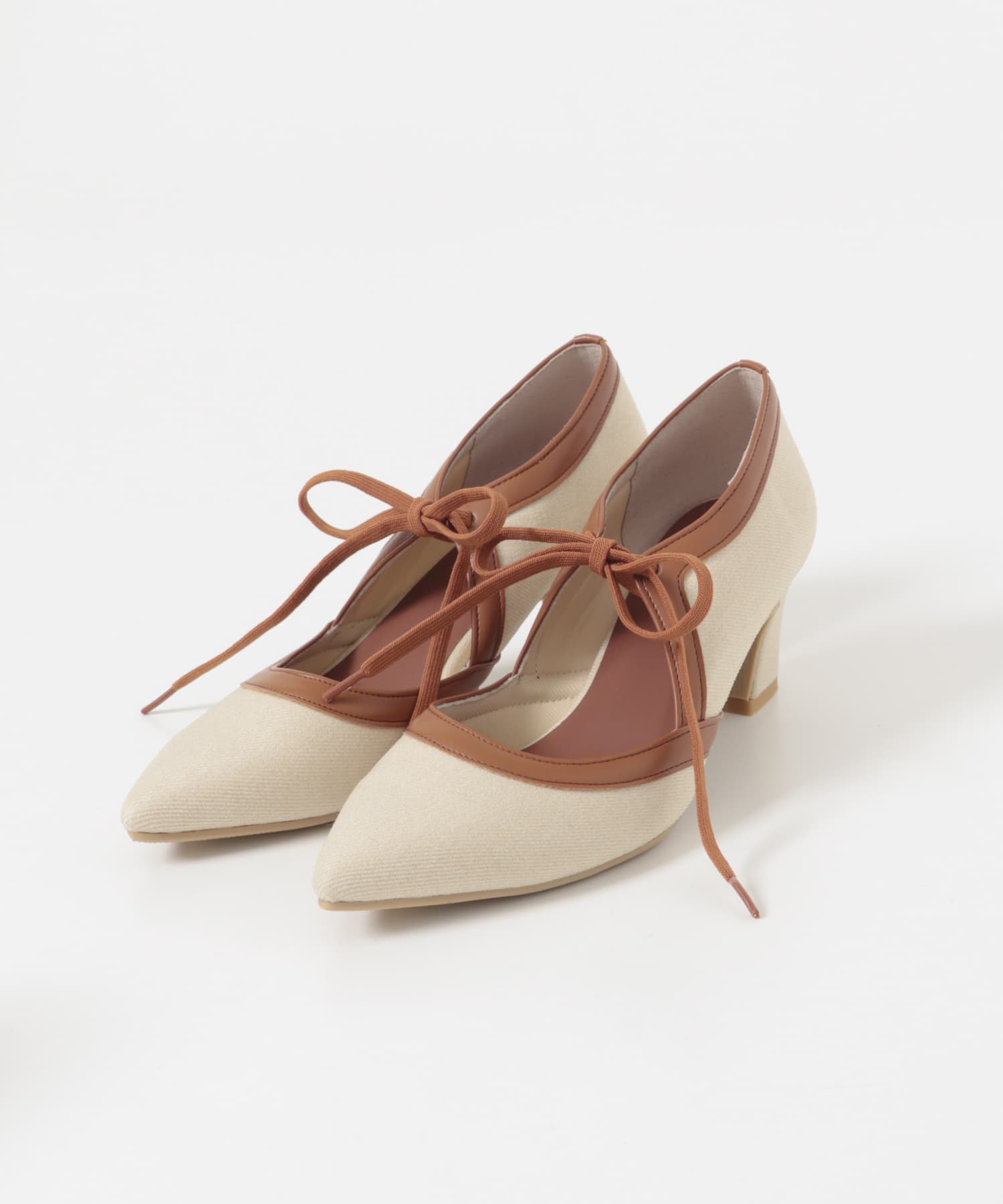 『別注』AJUGA.×RODE SKO　『MADE IN JAPAN』チャンキーヒールリボンパンプス OFFxCAMEL 36