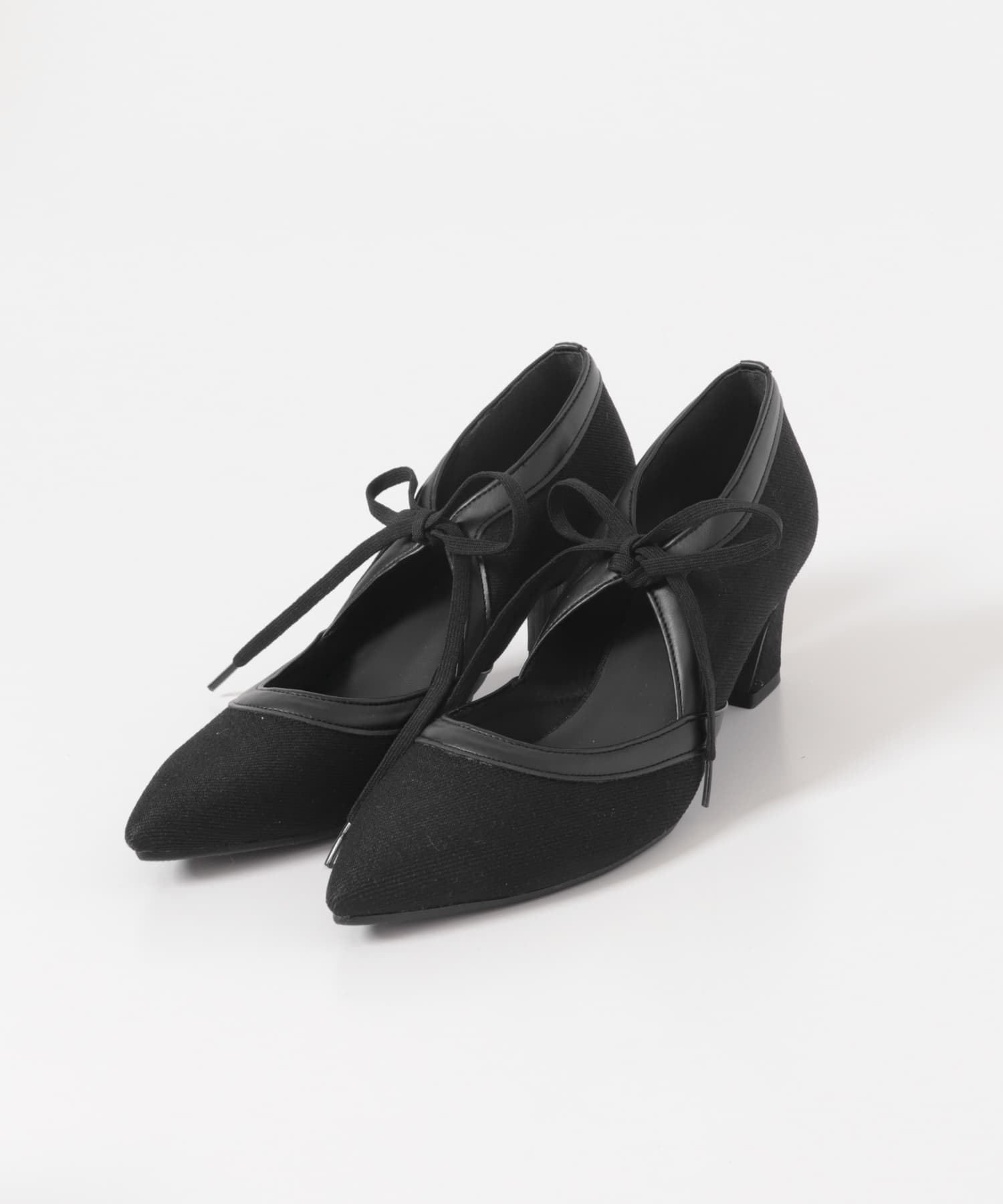 『別注』AJUGA.×RODE SKO　『MADE IN JAPAN』チャンキーヒールリボンパンプス BLKxBLK 36