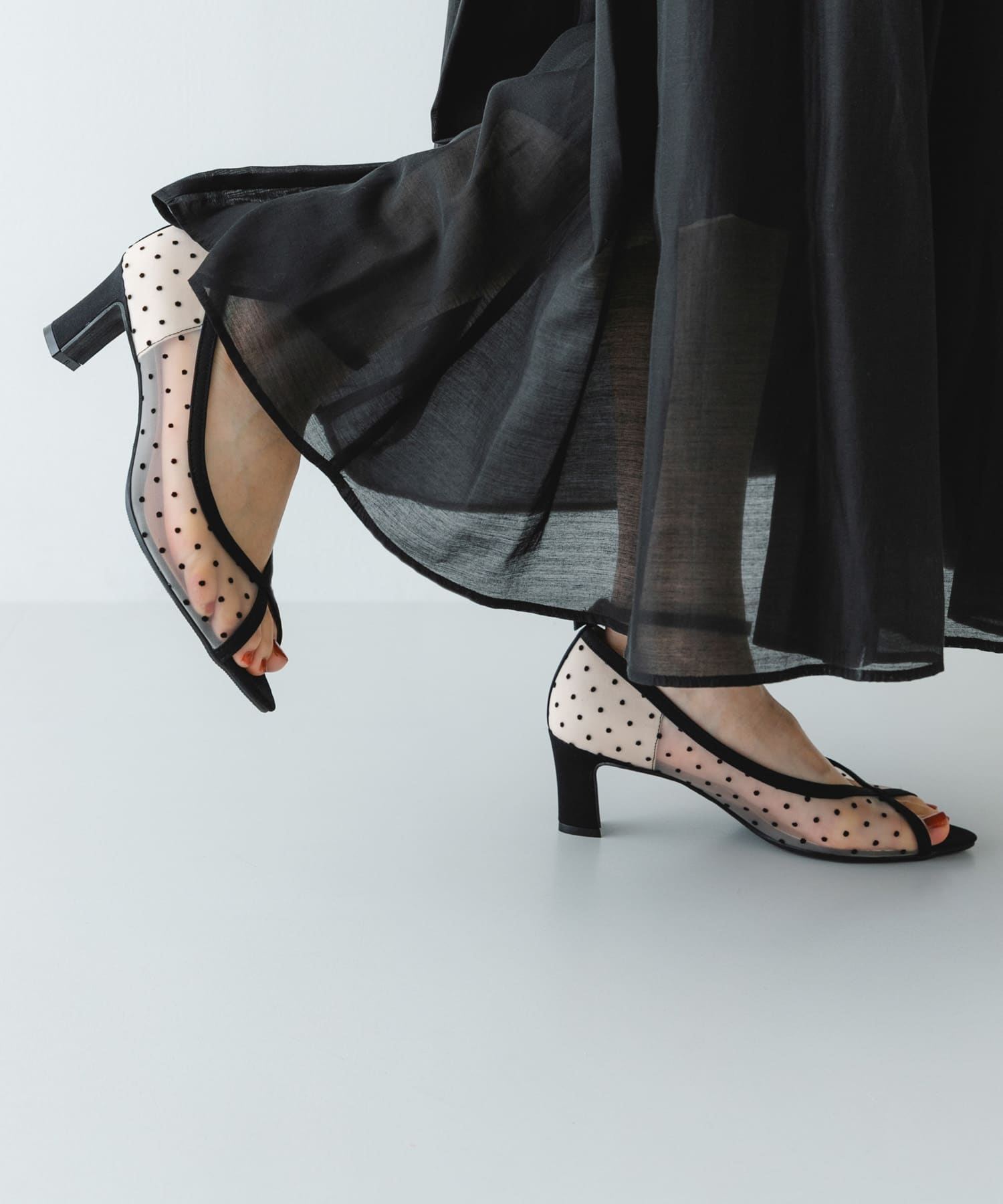 『MADE IN JAPAN』6センチチャンキーヒールシアーパンプス