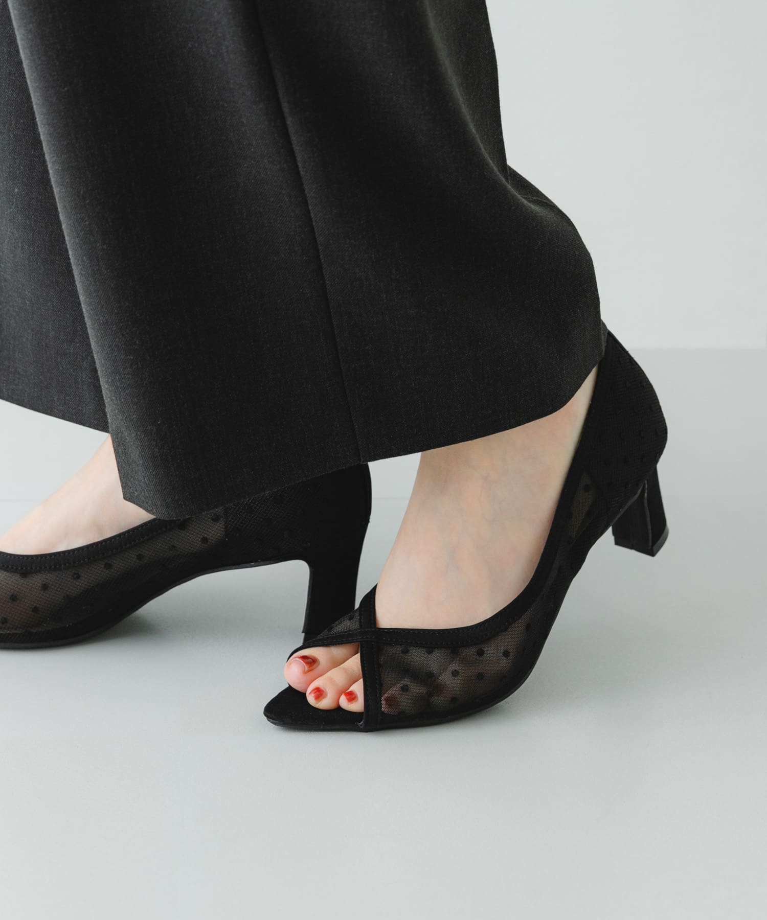 『MADE IN JAPAN』6センチチャンキーヒールシアーパンプス BLACK 36