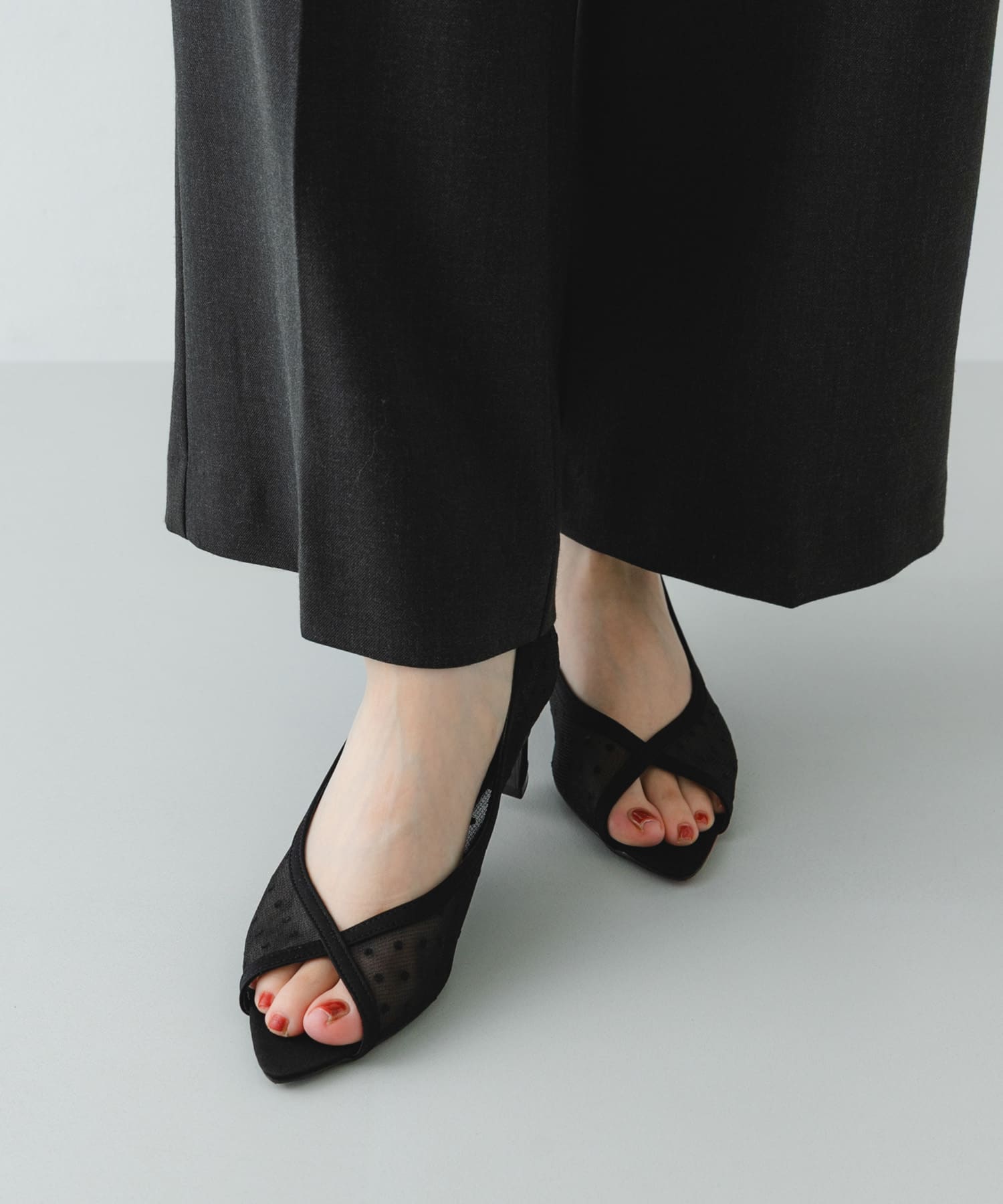 『MADE IN JAPAN』6センチチャンキーヒールシアーパンプス BLACK 36