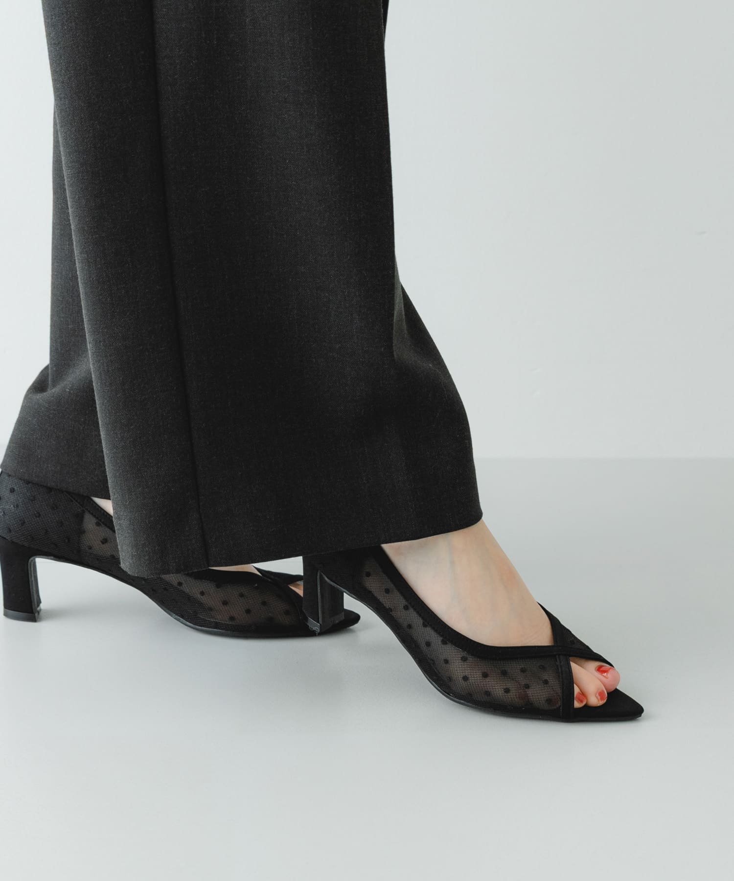 『MADE IN JAPAN』6センチチャンキーヒールシアーパンプス BLACK 36